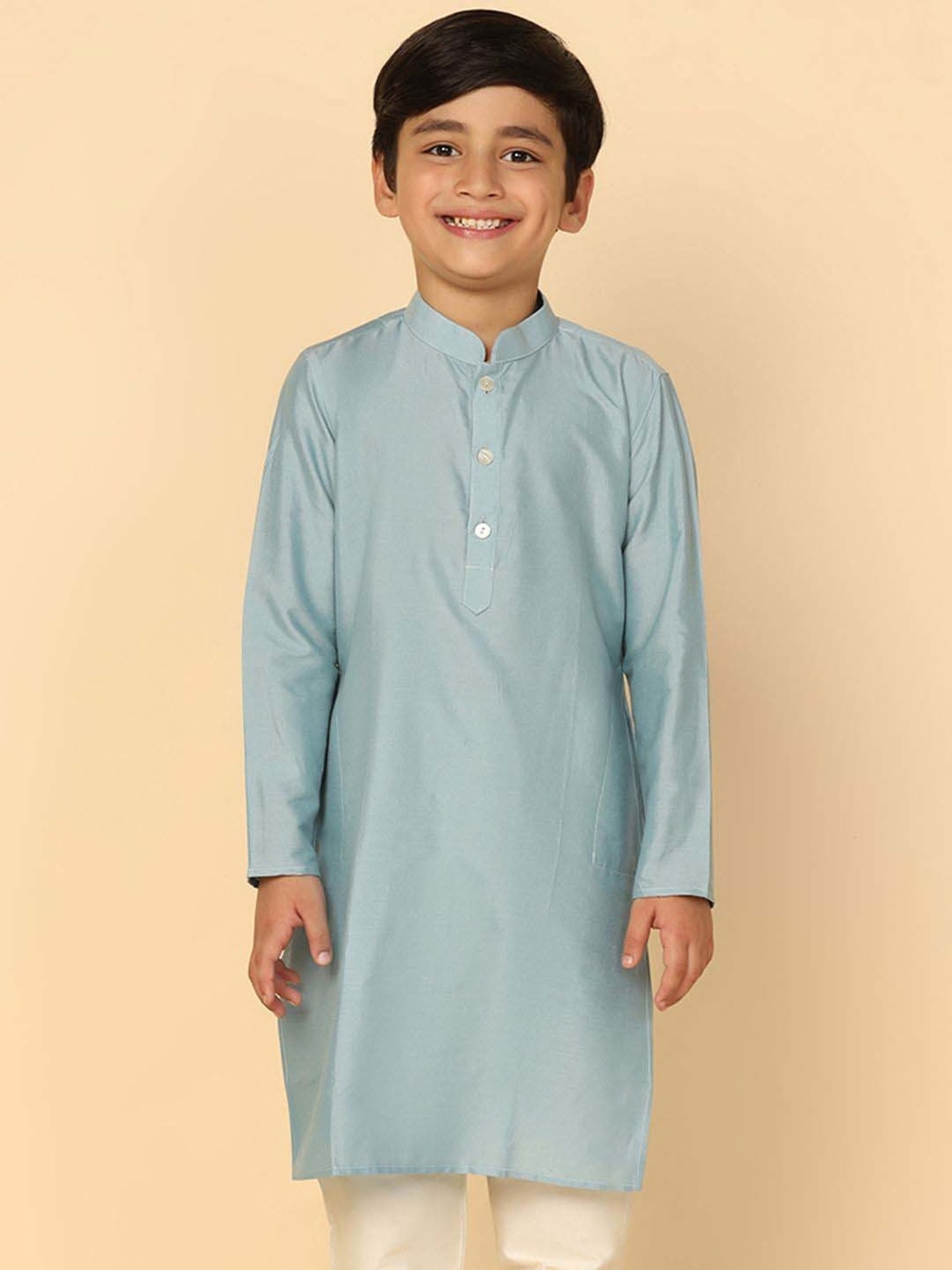 KISAH Kids Dirty Blue Cotton Regular Fit Full Sleeves Kurta