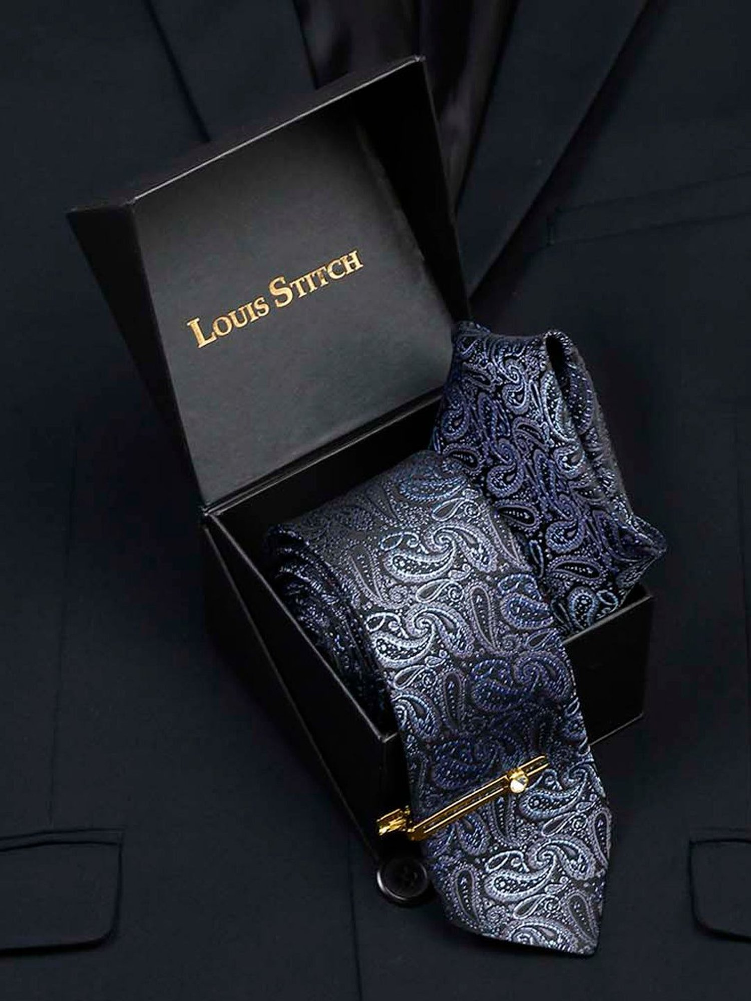 Louis Stitch Navy Printed Necktie Gift Set - Set of 3