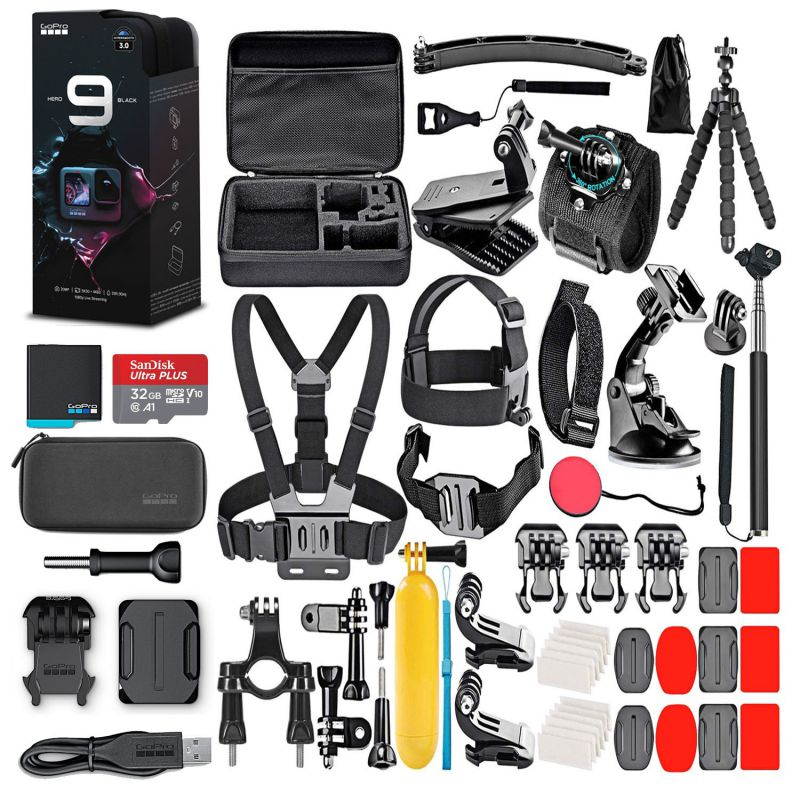 GoPro HERO9 Black with 32GB Card & 50 Piece Accessory Kit - Loaded Bundle