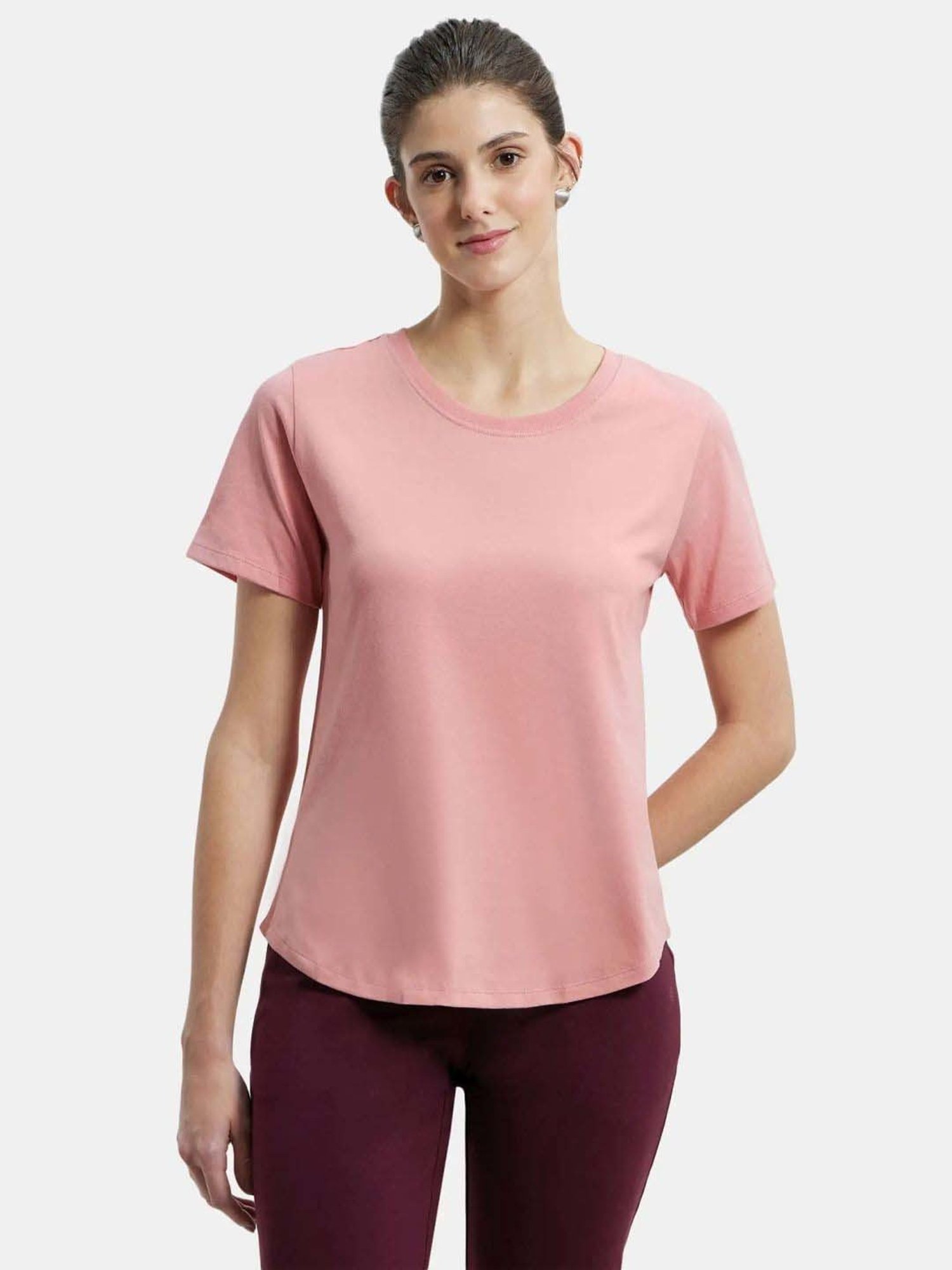 Jockey AW88 Women's Super Combed Cotton Rich Relaxed Fit Solid Curved Hem Styled Half Sleeve T-Shirt