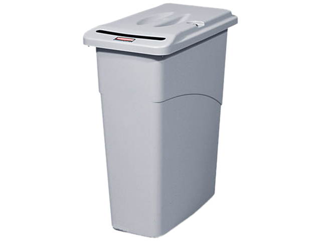 Rubbermaid Commercial 9W15LGY Slim Jim Confidential Document Receptacle w/Lid, Rectangle, 23 gal, Light Gray