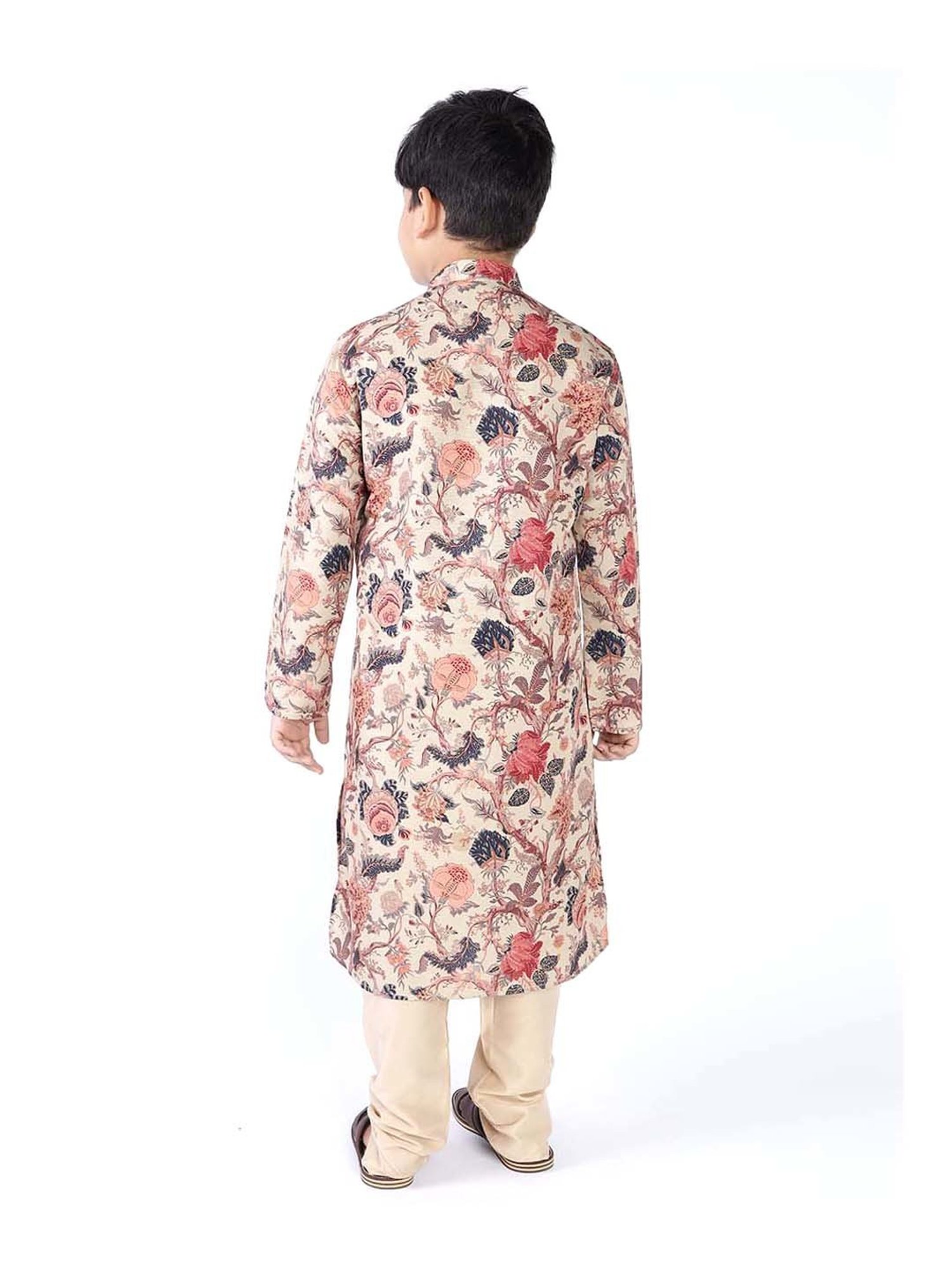 TABARD Kids Beige & Red Cotton Printed Kurta Set