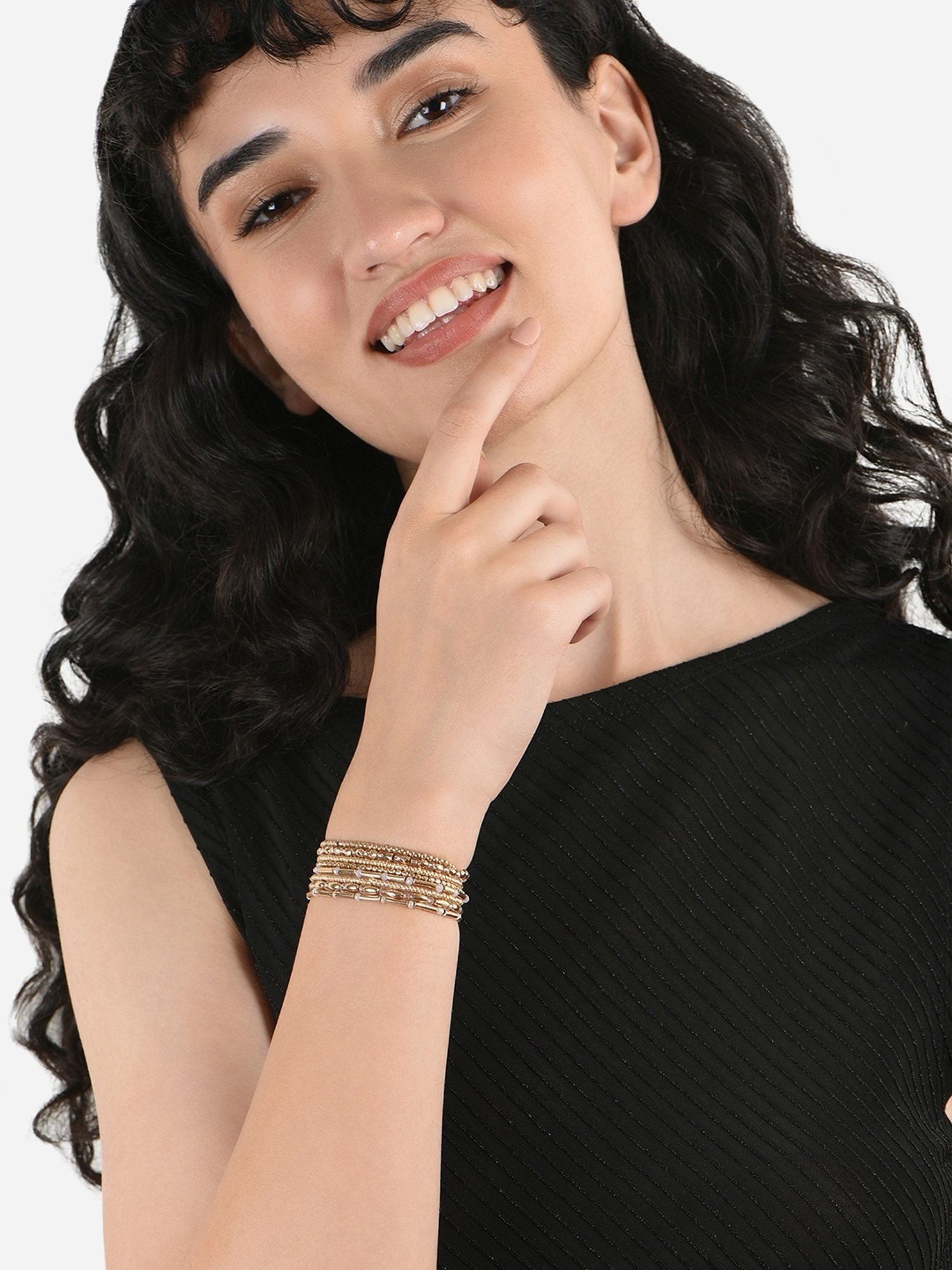 ToniQ Beads Golden Casual Bracelet for Women - Set of 10