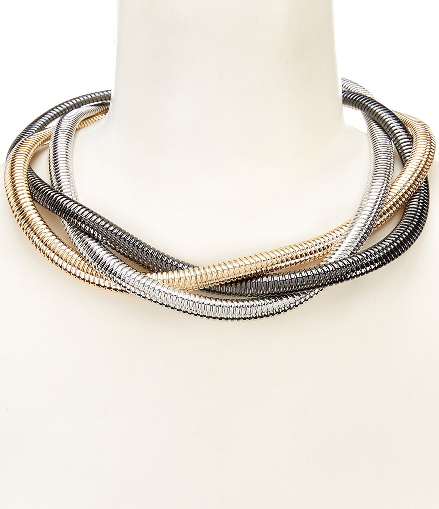 Natasha Accessories Three Row Snake Chain Necklace