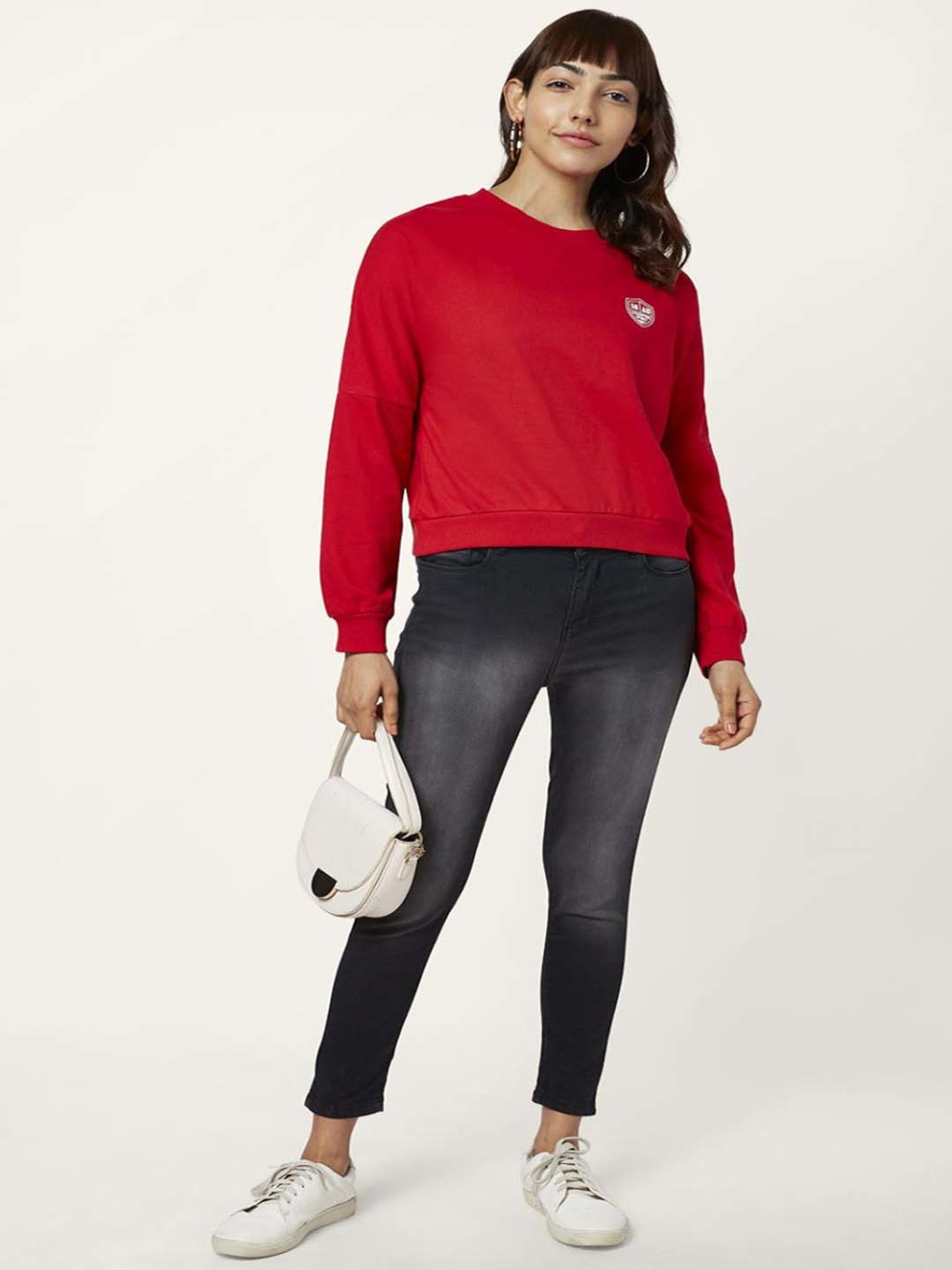 People by Pantaloons Red Printed Sweatshirt