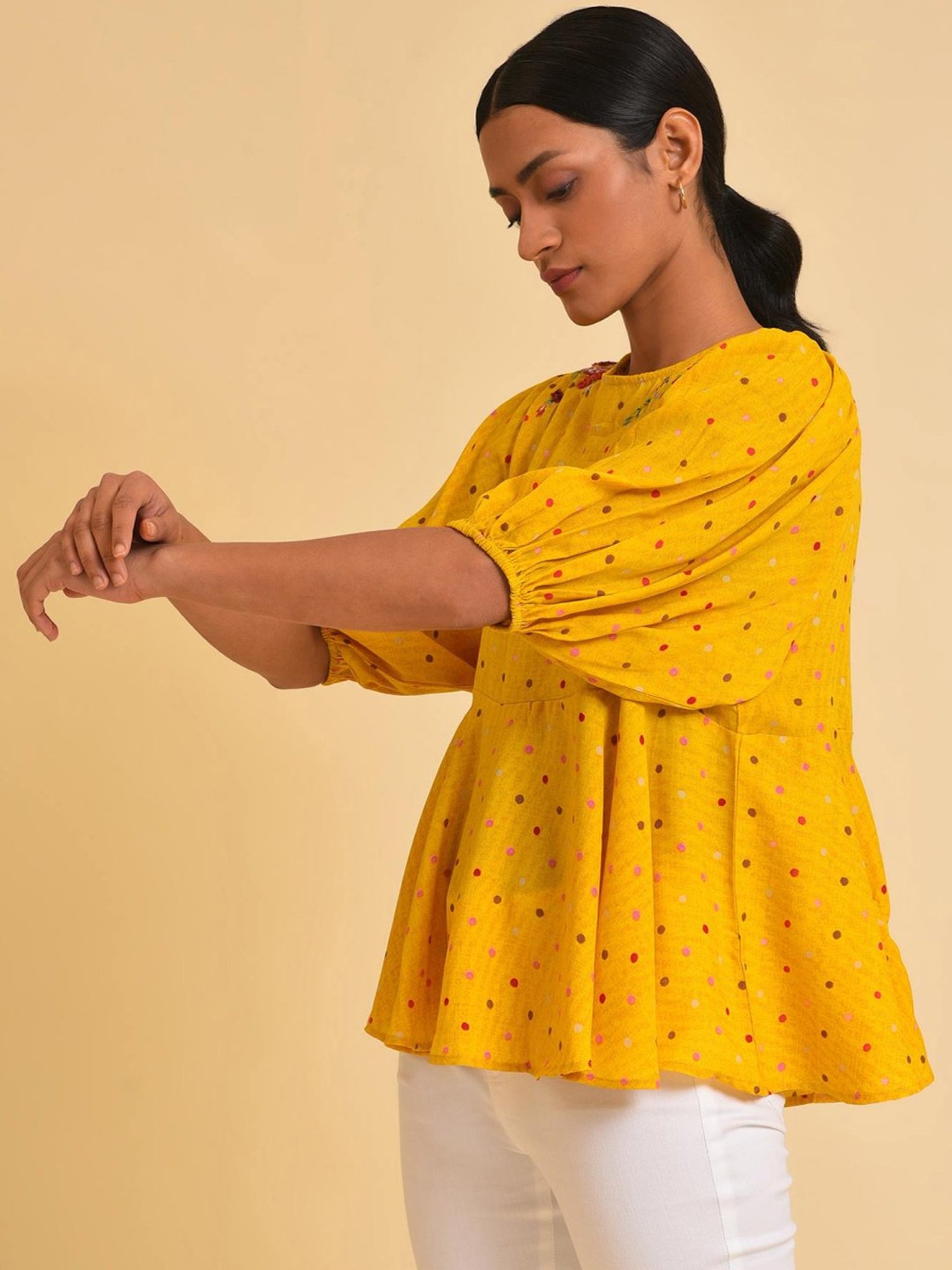 W Yellow Embroidered Top