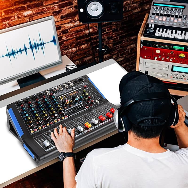 Bluetooth Studio Audio Mixer - DJ Sound Controller Interface with USB Drive for PC Recording Input, XLR Microphone Jack, 48V Power, Input/Output for Professional and Beginners - PMXU67BT