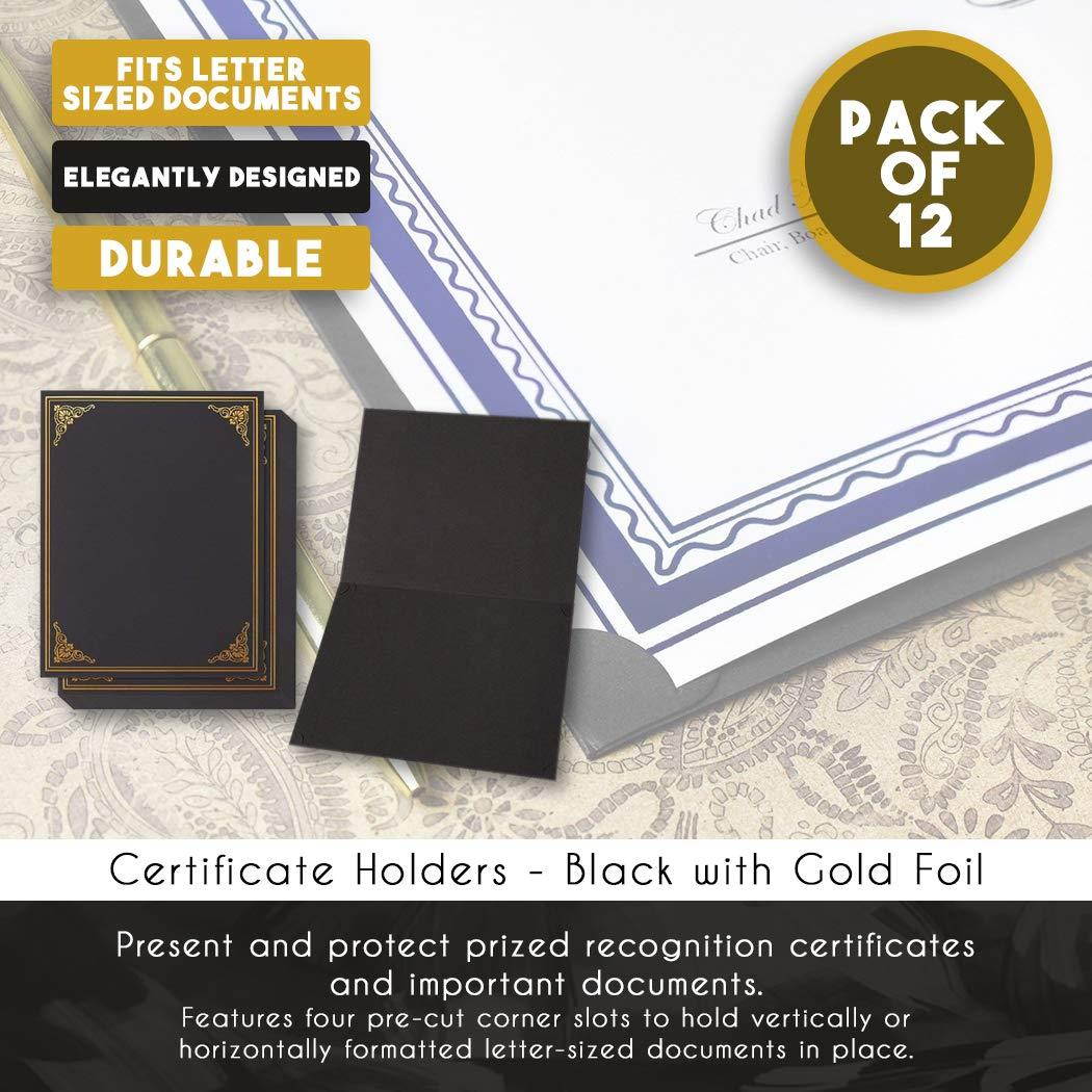 12-Pack Certificate Holder - Diploma Cover, Document Cover for Letter-Sized Award Certificates, Black, Gold Foil, 11.2 x 8.8 inches