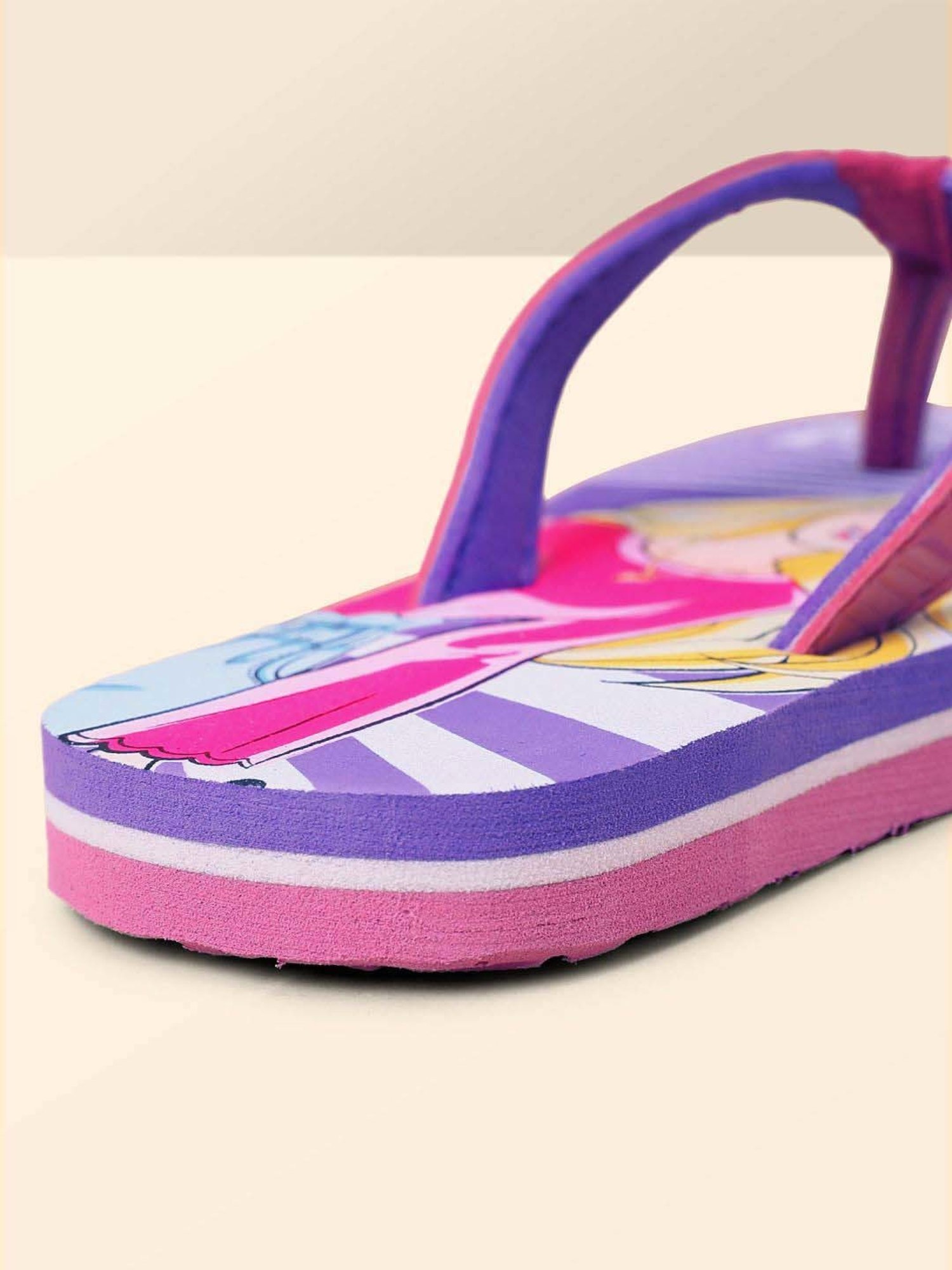 Kidsville Barbie Printed Pink & Purple Flip Flops