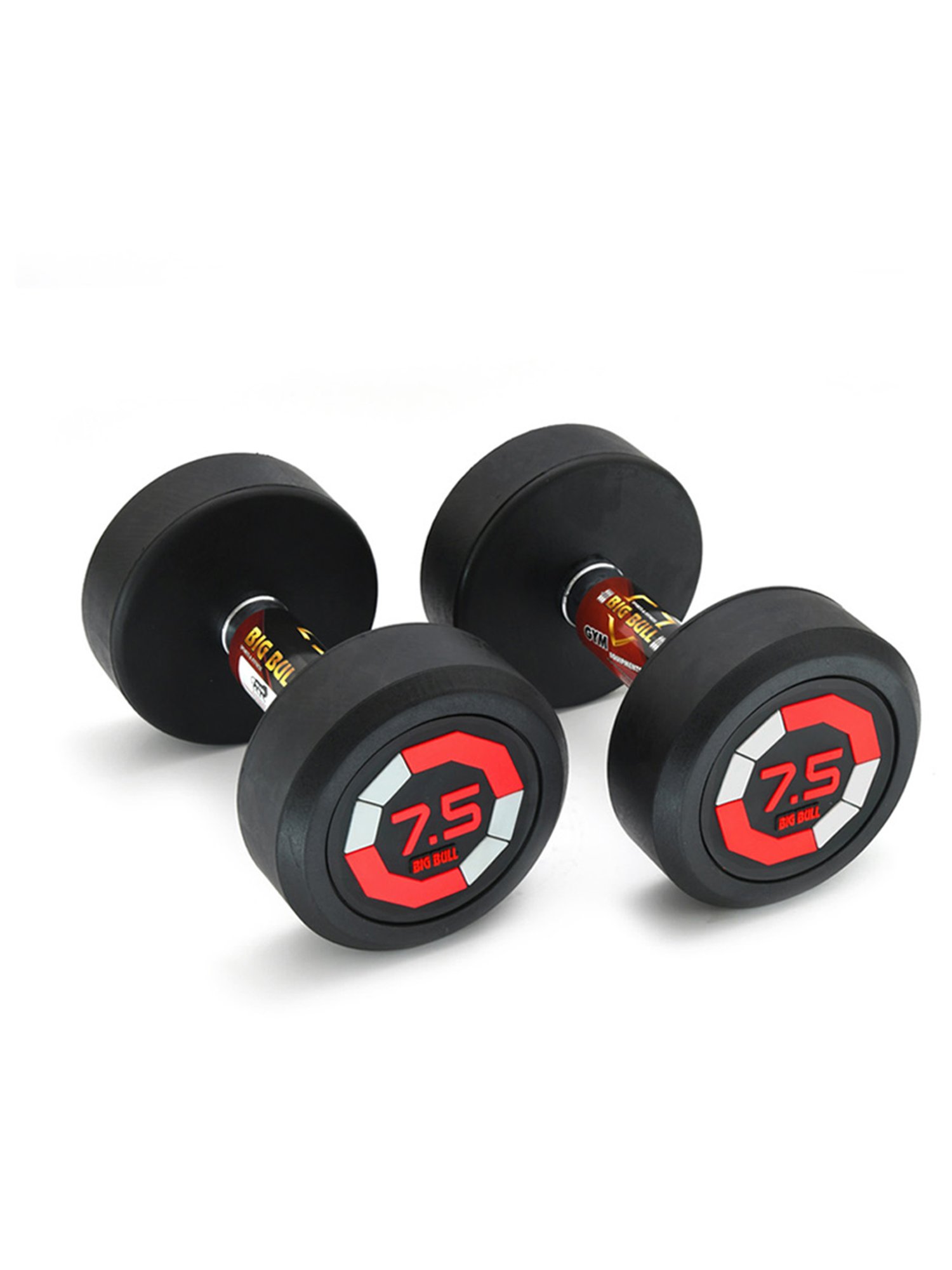 BIGBULL Fixed Rubber Coated Solid Round Dumbbell Sold In Pair (7.5 Kg x 2pc Total =15)