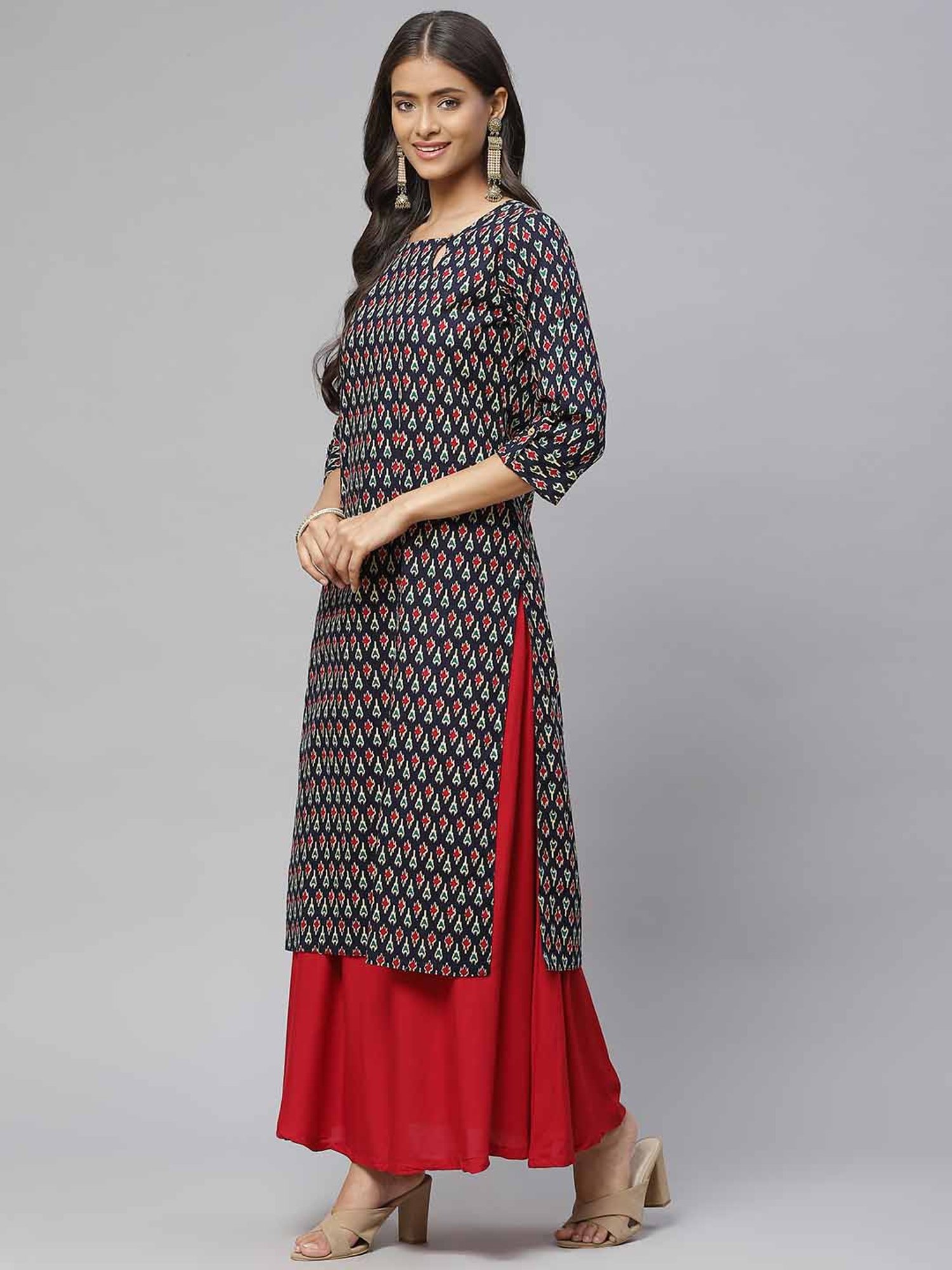 Aarika Blue Cotton Printed Straight Kurta