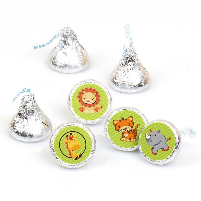 Big Dot of Happiness Funfari - Fun Safari Jungle - Baby Shower or Birthday Round Candy Sticker Favors - Labels Fit Hershey's Kisses (1 sheet of 108)