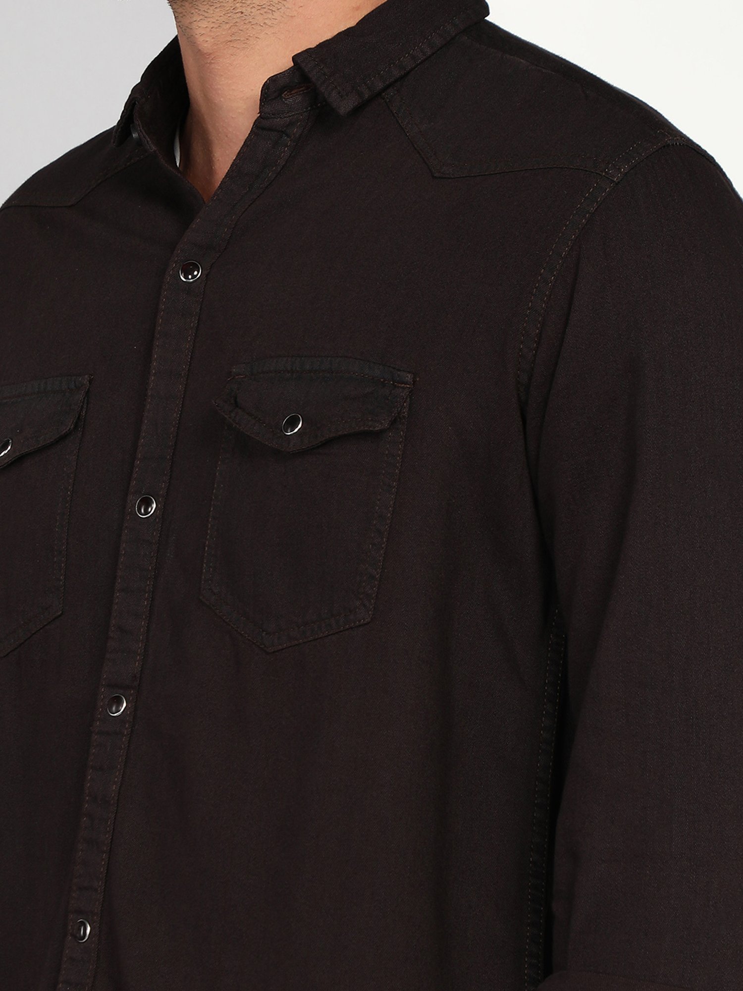 Kuons Avenue Dark Brown Slim Fit Denim Shirt