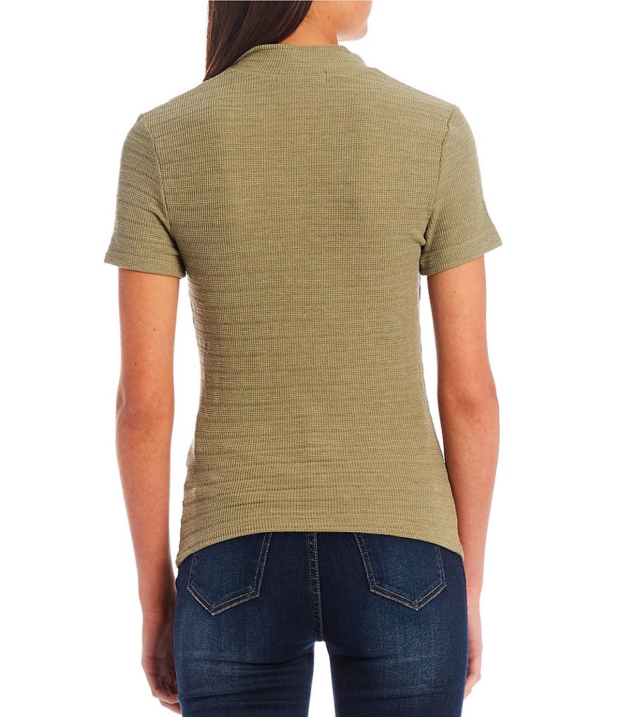 Good Luck Gem Short-Sleeve Mockneck Half-Zip Top