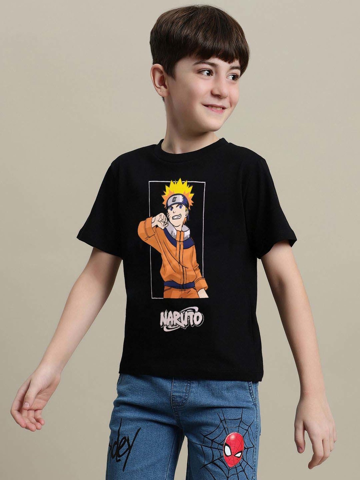 Kidsville Boys Black Cotton Printed T-Shirt