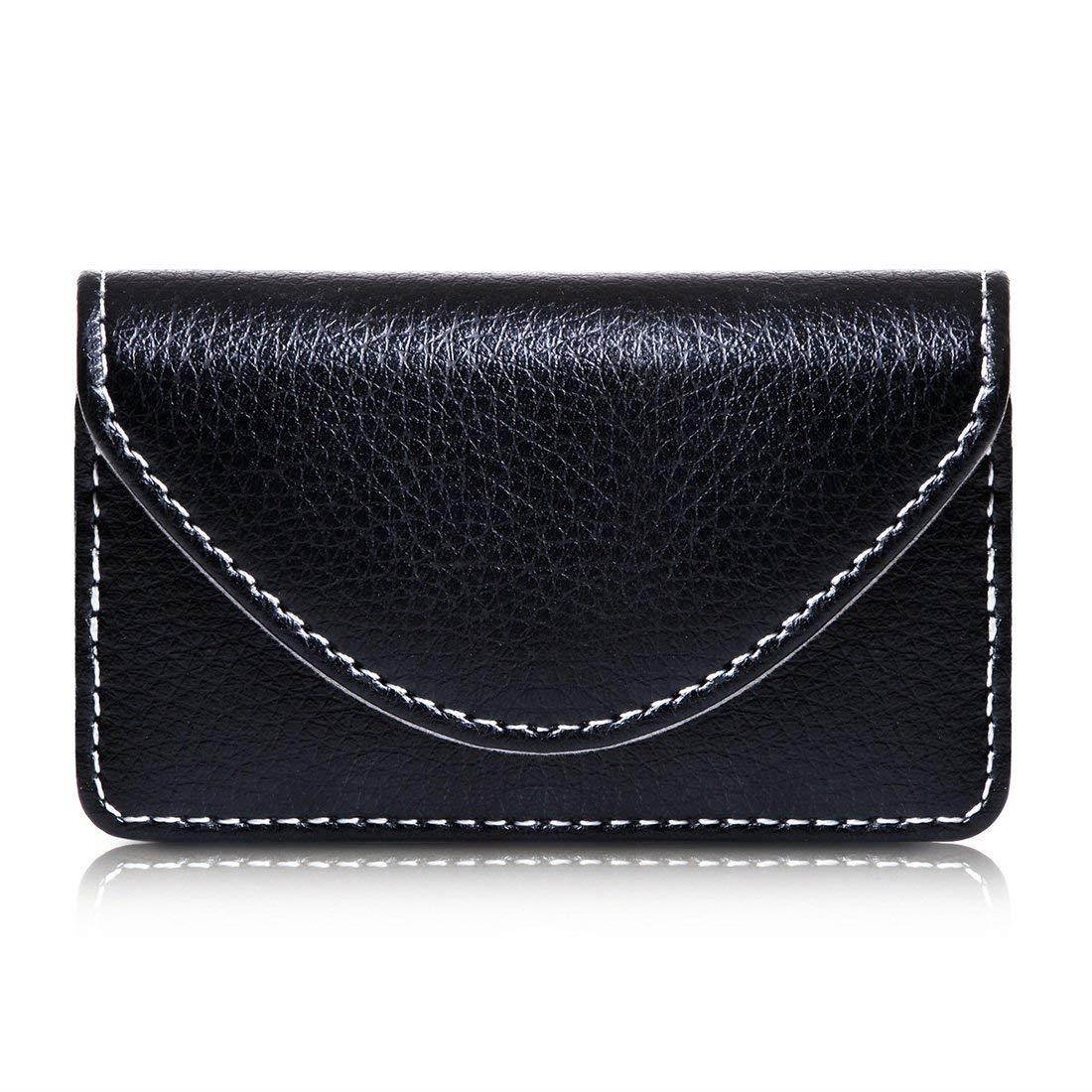 FYY Business Card Holder, Handmade Premium PU Leather Business Name Card Case Universal Card Holder with Magnetic Closure (Hold 30 pics of Cards) Black