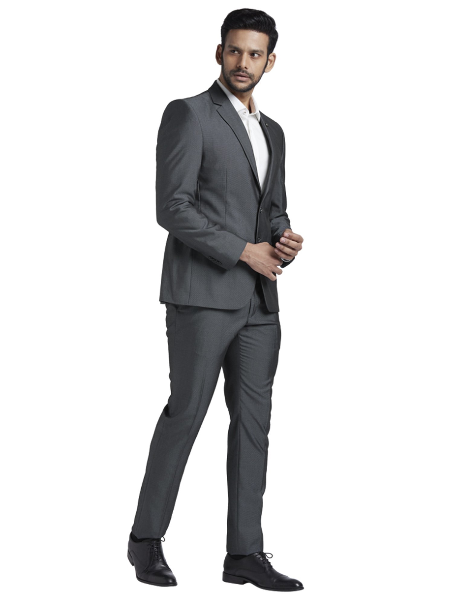 Parx Grey Regular Fit Two Piece Suit