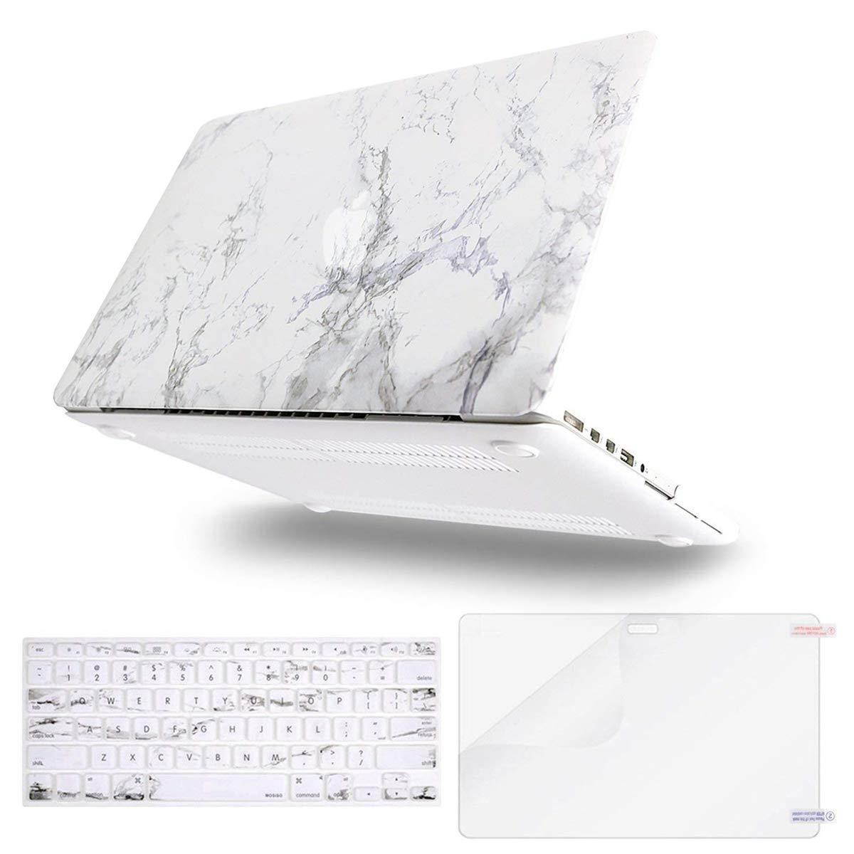 MOSISO Plastic Pattern Hard Case Only Compatible MacBook Pro (W/O USB-C) Retina 13 Inch (A1502/A1425)(W/O CD-ROM) Release 2015/2014/2013/end 2012 & Keyboard Cover & Screen Protector, White Marble
