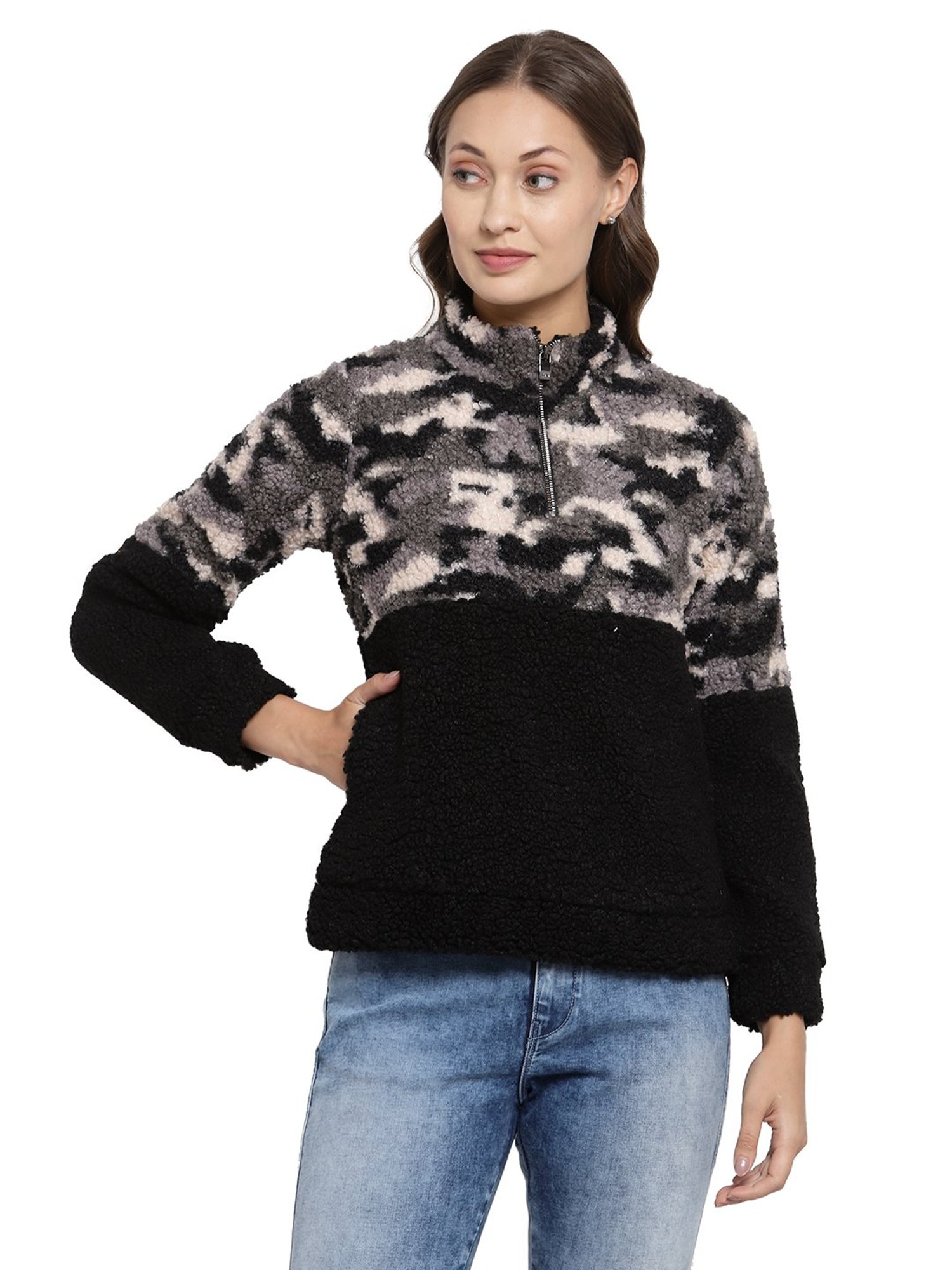 Juelle Black Self Design Sweatshirt