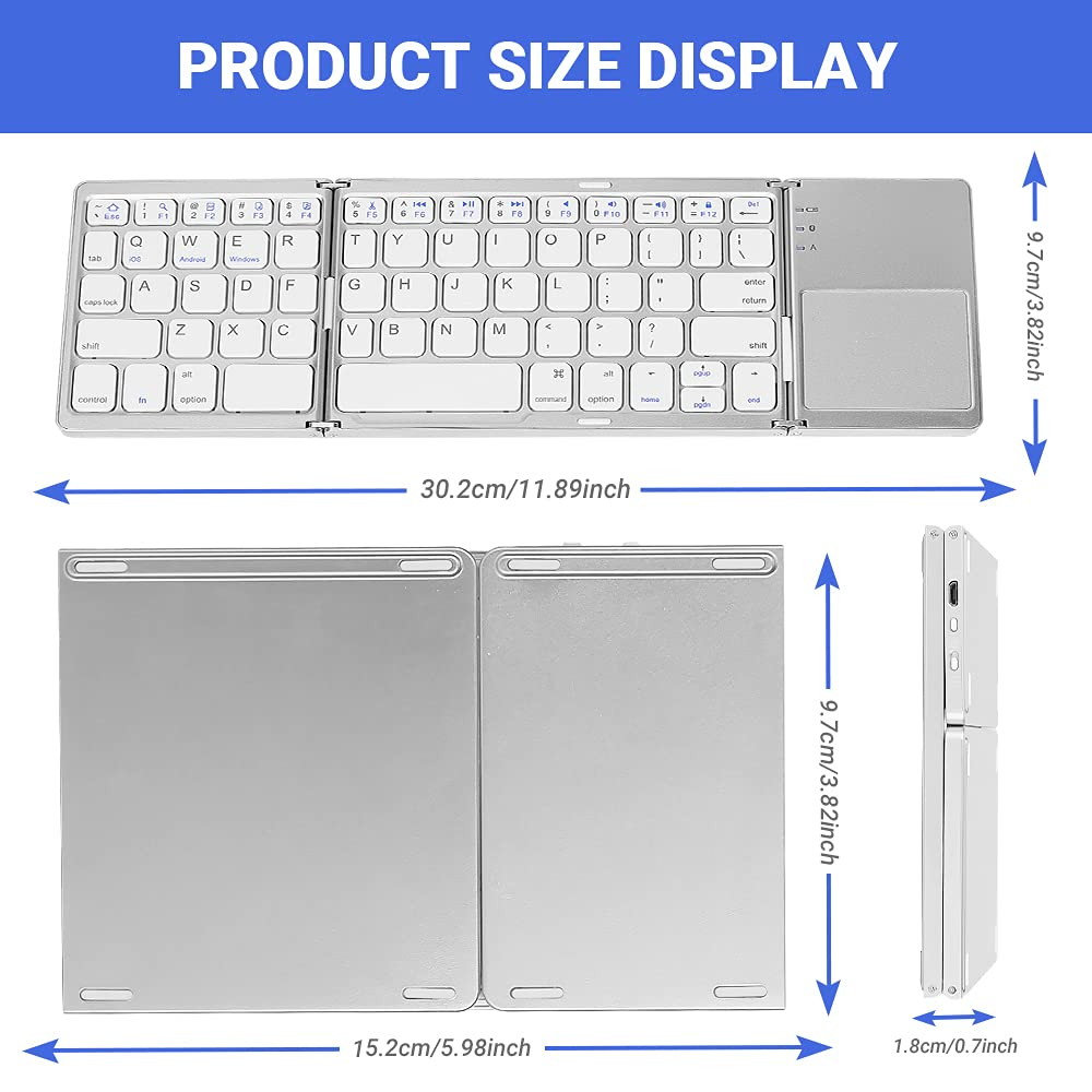 Foldable Bluetooth Keyboard with Touchpad - Samsers Portable Wireless Keyboard with Stand Holder, Rechargeable Full Size Ultra Slim Pocket Folding Keyboard for Android Windows IOS Tablet & Laptop