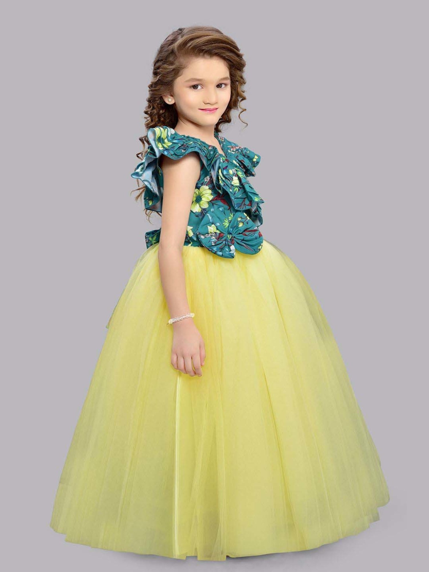 Pink Chick Kids Yellow & Blue Floral Party Gowns