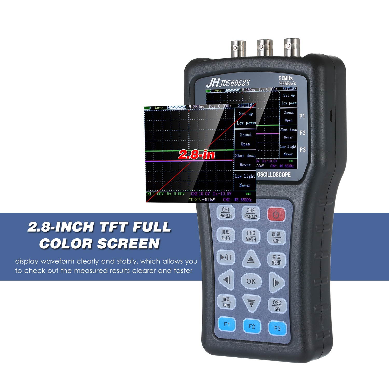 2-in-1 Oscilloscope & Function Signal Generator Dual Channel Oscilloscope Handheld Portable Digital Scope Meter Signal Generator 2CH Digital Storage Oscilloscope 50MHz 100MSa/s