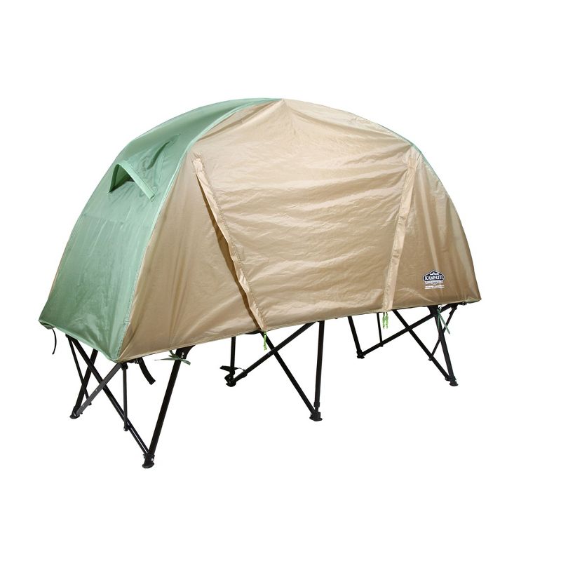 Kamp-Rite CTC Standard Compact Collapsible Portable Lightweight Outdoor Elevated Backpacking Camping Tent Cot, Green and Tan