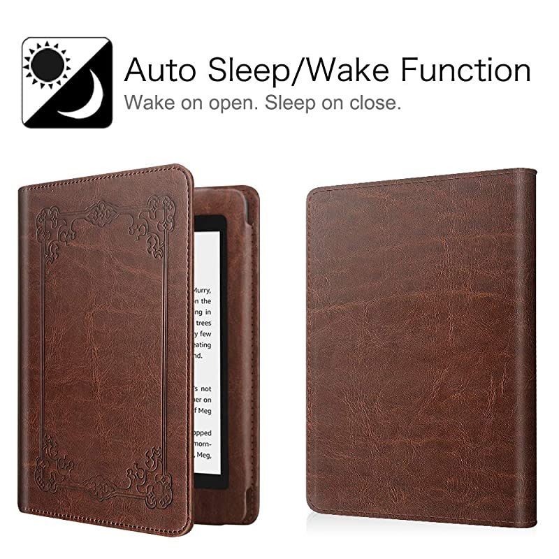 Folio Case for Kindle Paperwhite Fits AllNew 10th Generation 2018 All Paperwhite Generations Book Style Vegan Leather Shockproof Cover with Auto SleepWake Vintage Brown
