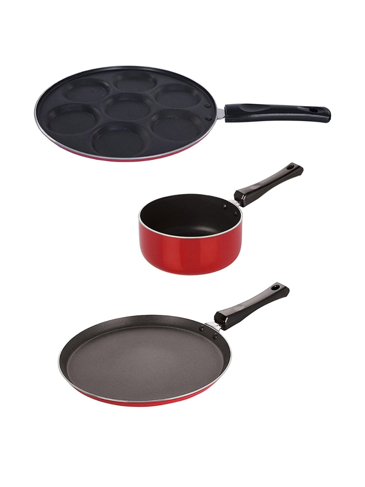 Nirlon Red Aluminium Non-Stick Cookware Set of 3