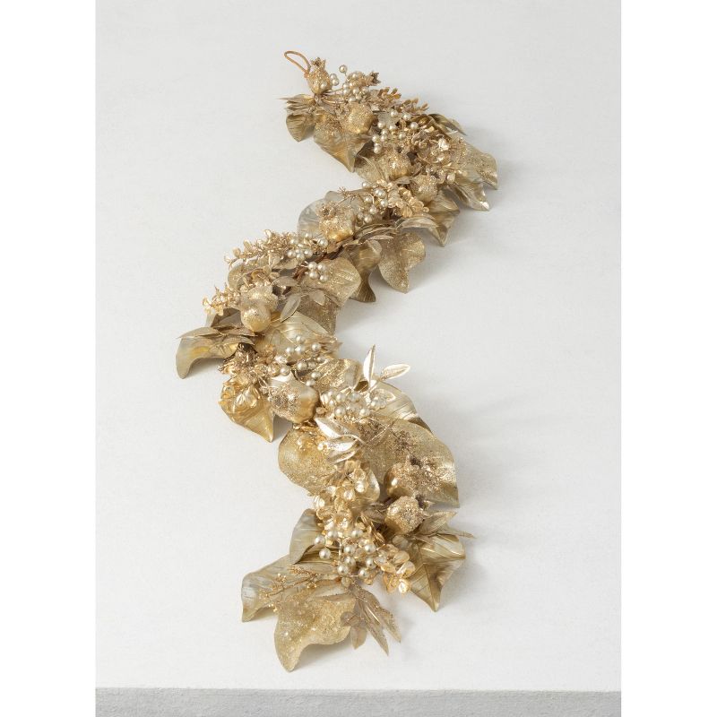 Sullivans 5' Magnolia & Pomegranate Artificial Garland 60"L Gold