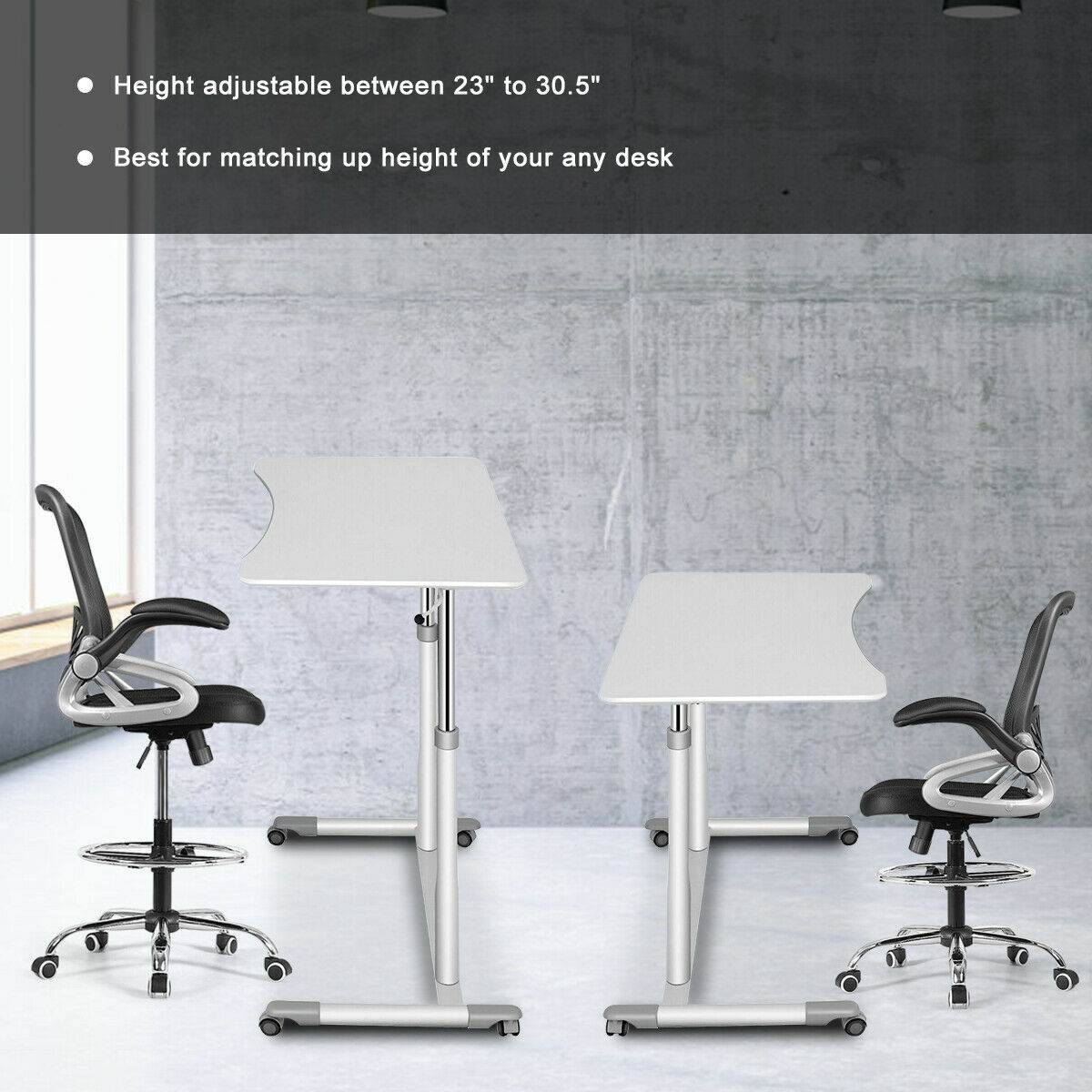 Mesh Drafting Chair Mid Back Office Chair Adjustable Height Flip-Up Arm Black