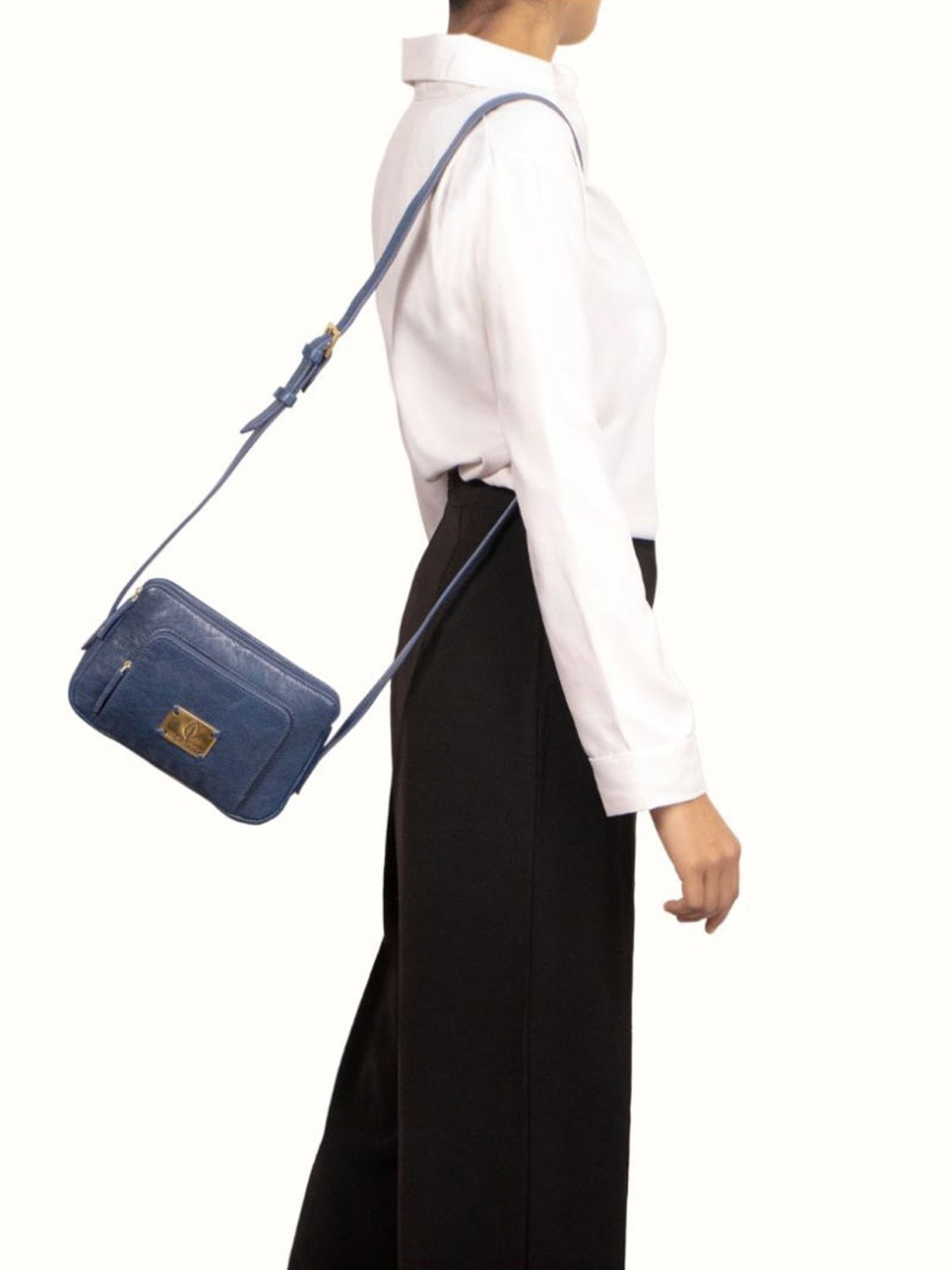 Hidesign EI Flourish W4 Blue Leather Solid Sling Handbag