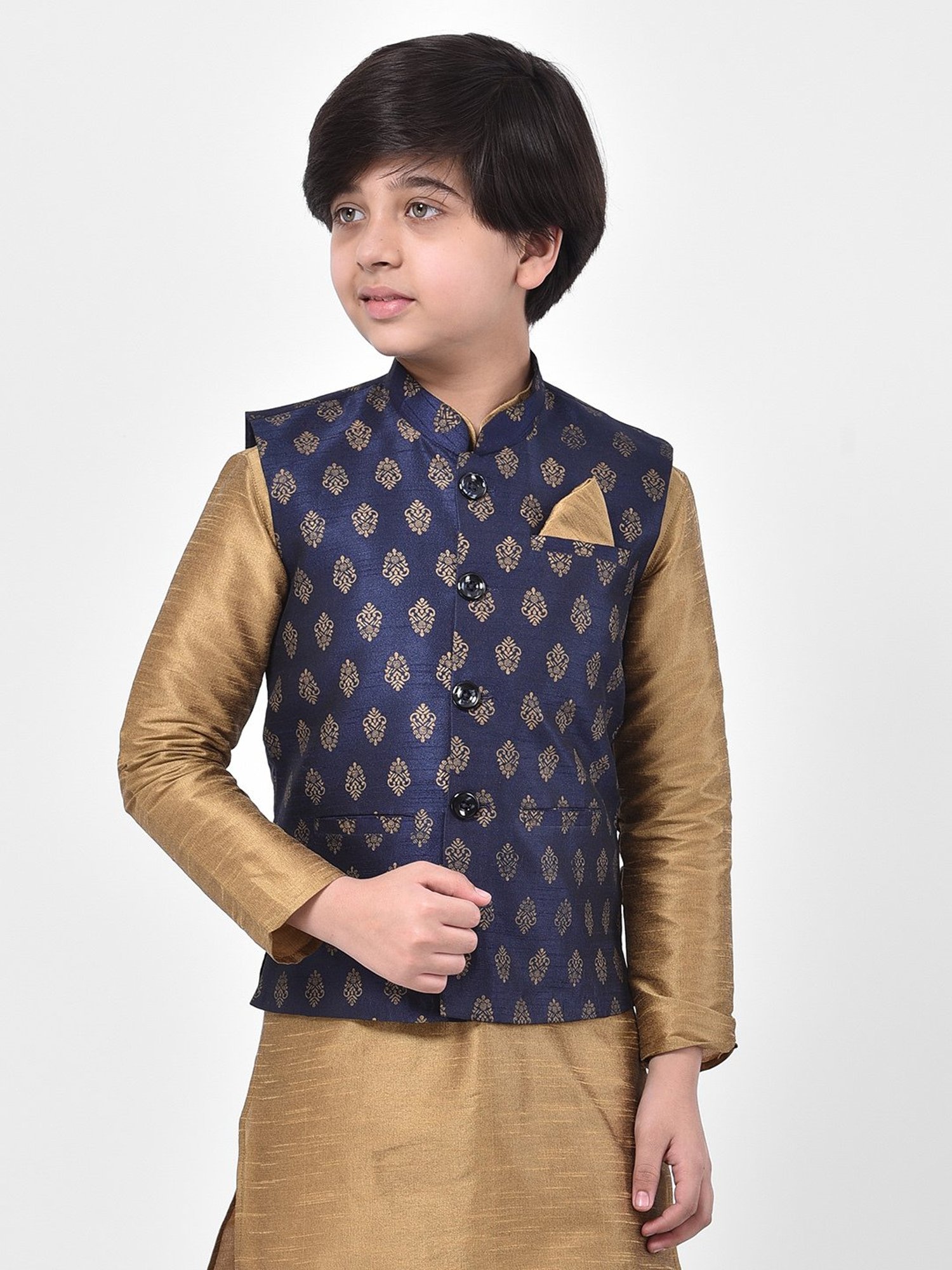 Deyann Kids Navy Embroidered Nehru Jacket