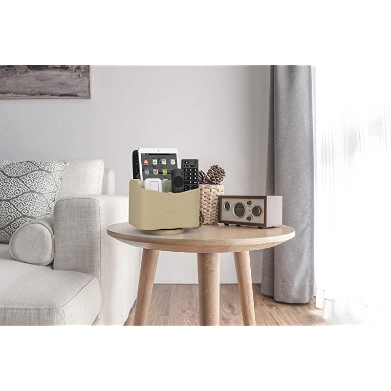 Spinning Remote Control Holder Remote Controller Holder Remote Caddy Media Storage Organizer Spinning Remote Control Organizer PU Leather beige