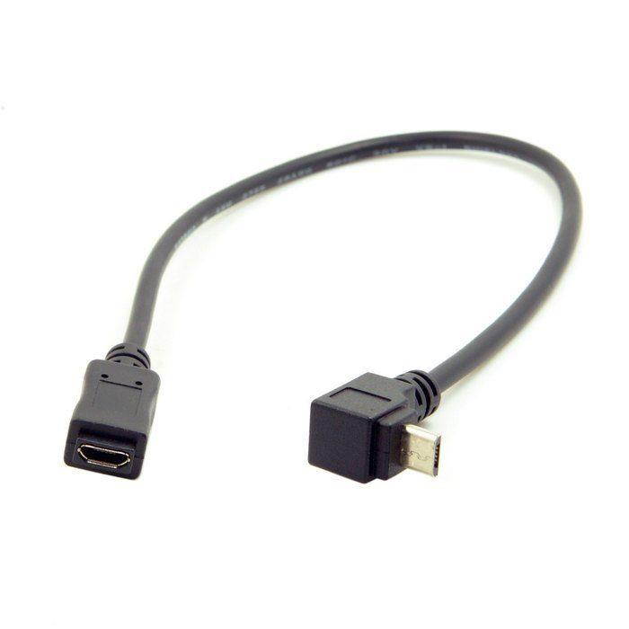 Micro USB 2.0 Type-B 5Pin Up Angled 90 Degree Male to Female Extension Data and Power Charge Cable for Phone Tablet Black 25cm