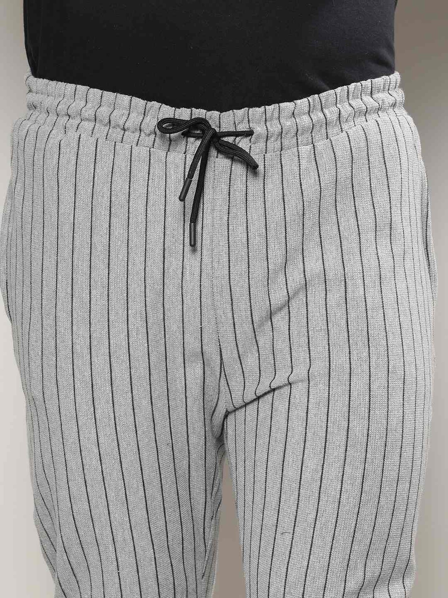 Instafab Plus Moon Grey Cotton Regular Fit Striped Plus Size Trackpants