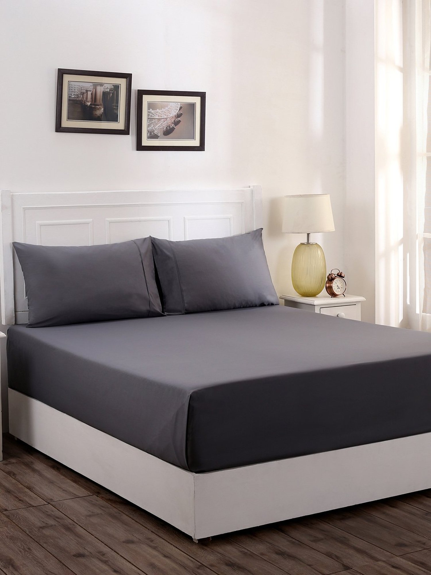 Maspar Grey 200 TC Cotton Single Bed Sheet with 1 Pillow Cover