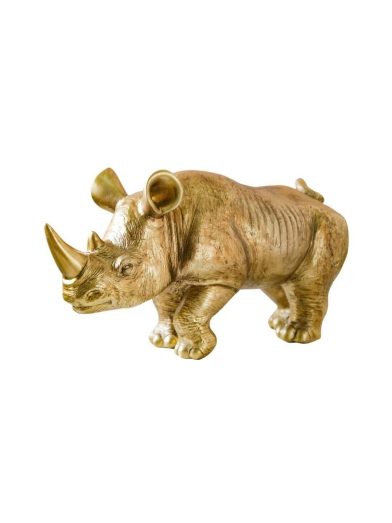 Nestasia Golden Durable Resin Made Artistic Rhino Showpiece With Anti-Skid Base Perfect For Gifting