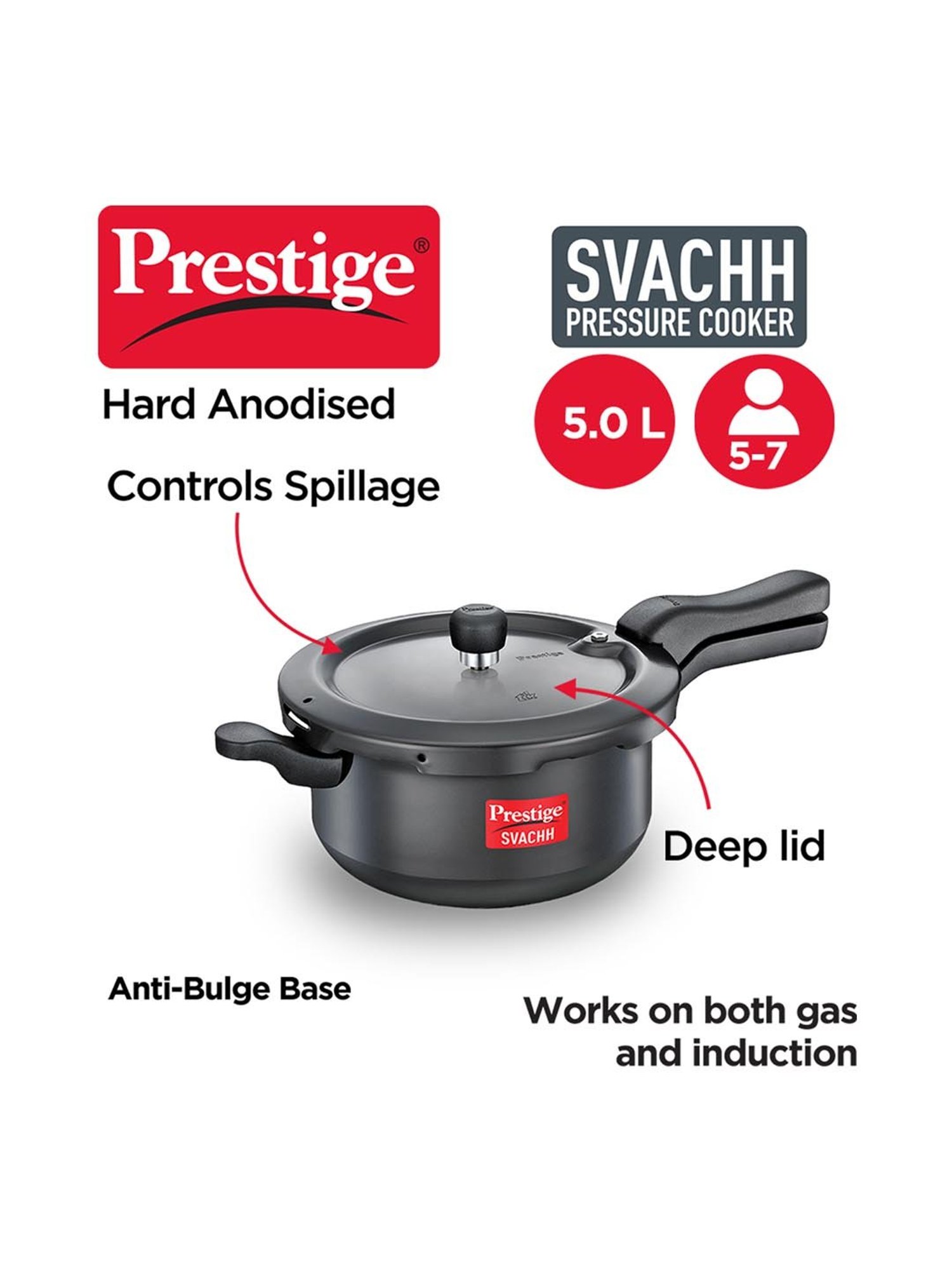 Prestige Svachh Black Pressure Cooker (5 L) - Set of 1
