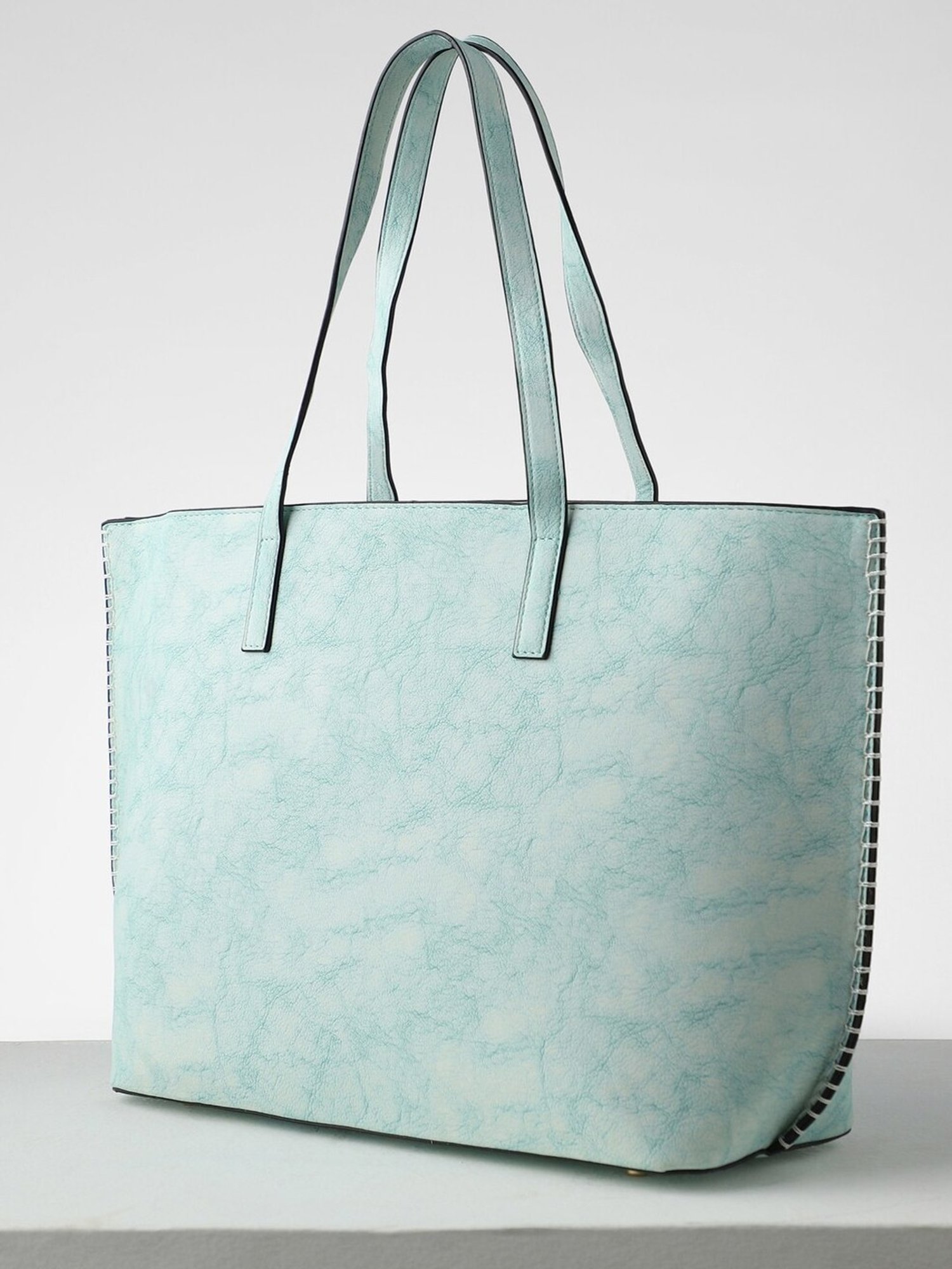 Allen Solly Blue Textured Medium Tote Handbag