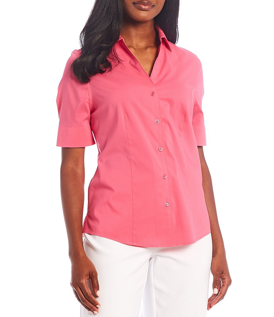 Investments Petite Size Lauren Gold Label Non-Iron Stretch Short Sleeve Button Front Shirt