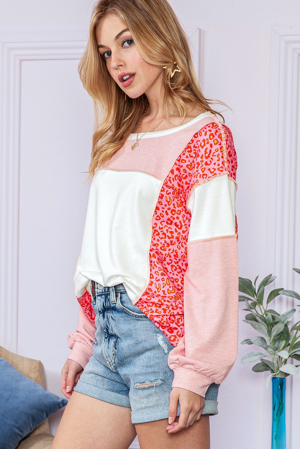 Bohemian Patterned Pullover Long Sleeve Blouse