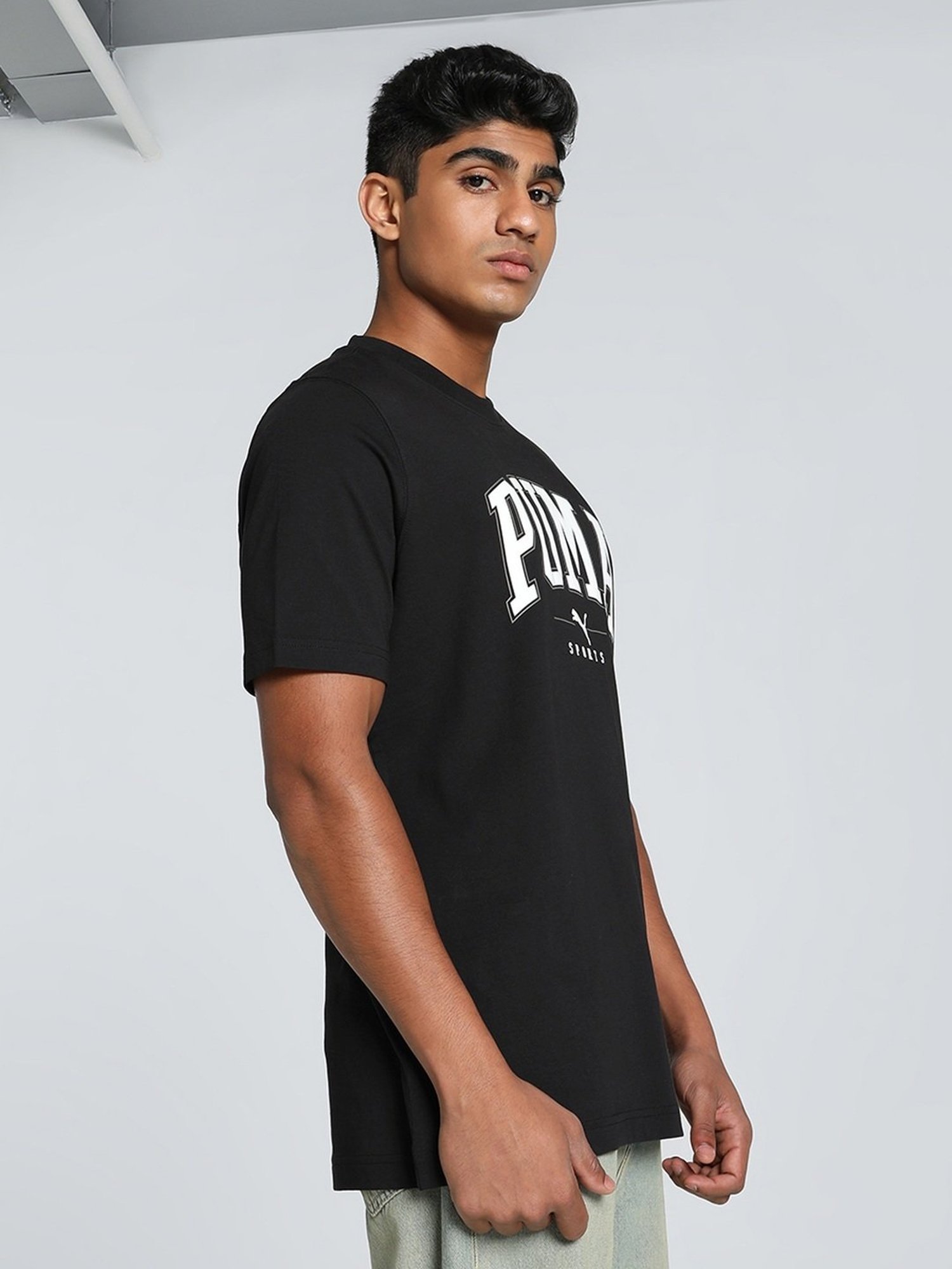 Puma Black Cotton Regular Fit Printed T-Shirt