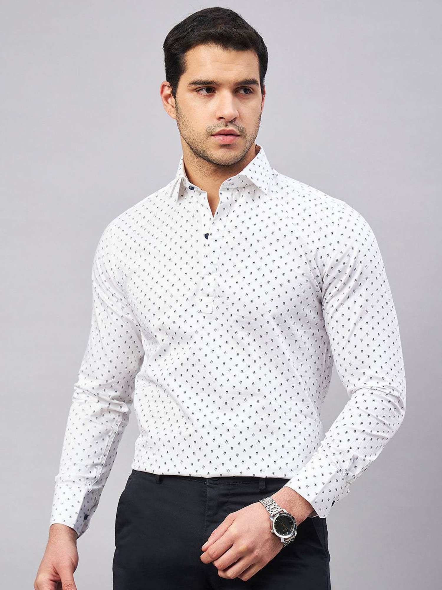 Louis Stitch White Cotton Regular Fit Printed Shirt