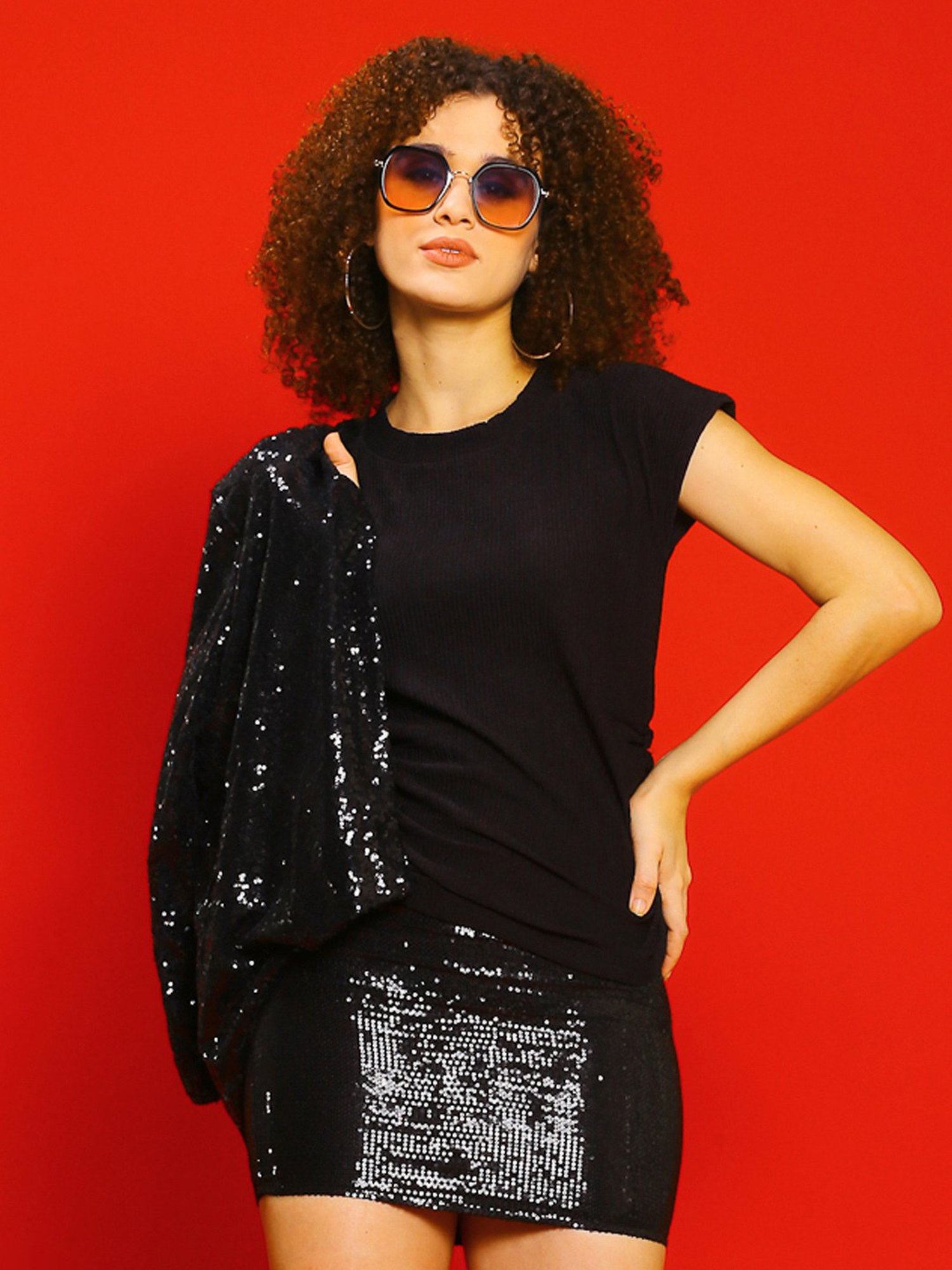 Sera Black Regular Fit Top