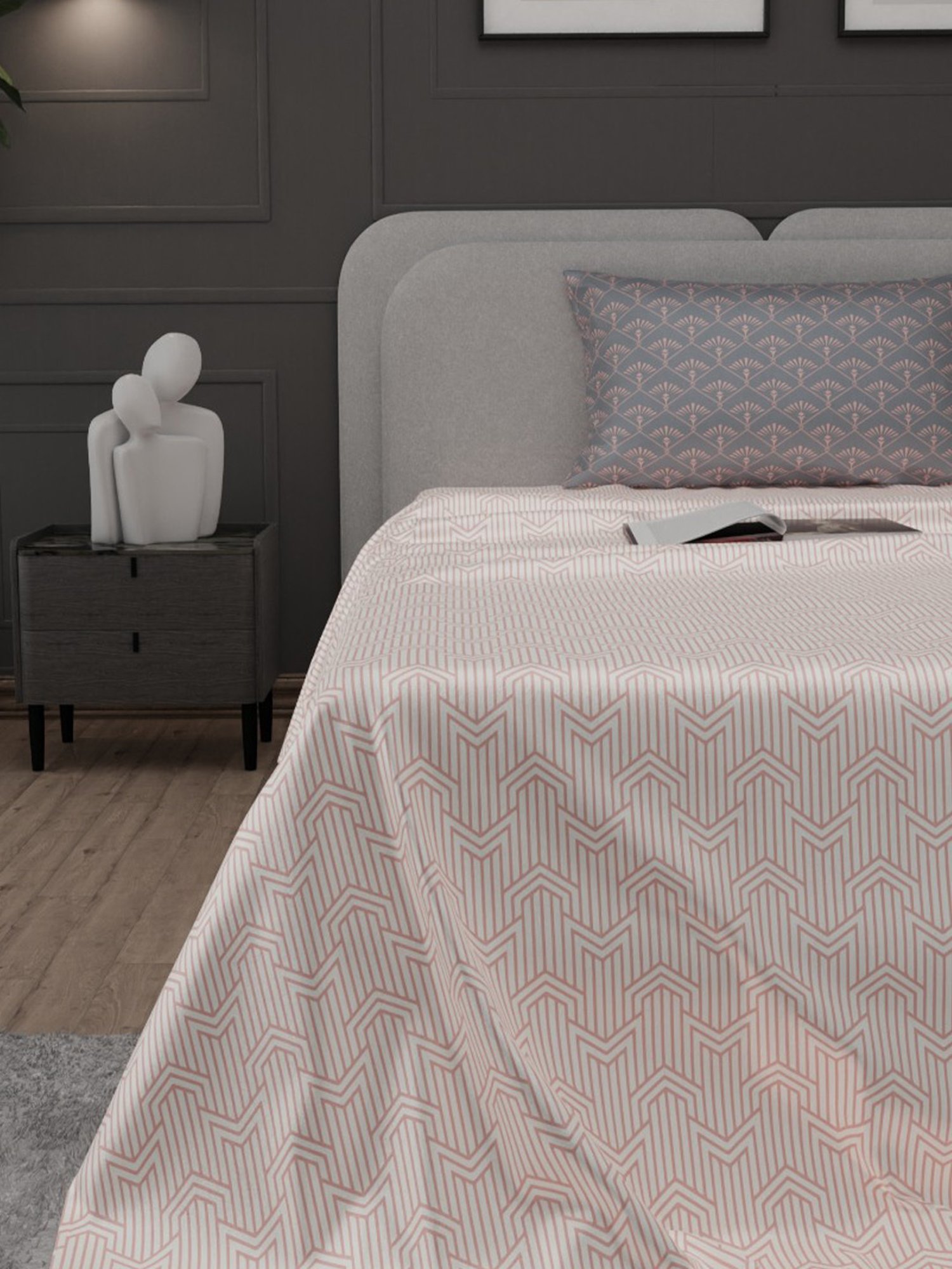 Stoa Paris Elegance Peach Polyester 300 TC Sateen Single Size Bed Sheet With 1 Pillow Cover