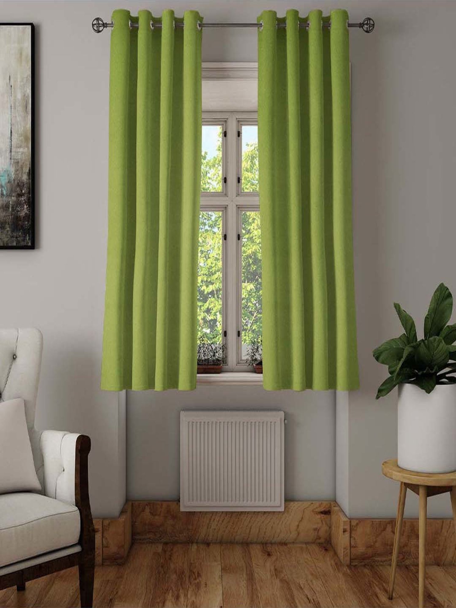 @home Visto Green Polyester 5 Ft Window Curtain - Set of 2