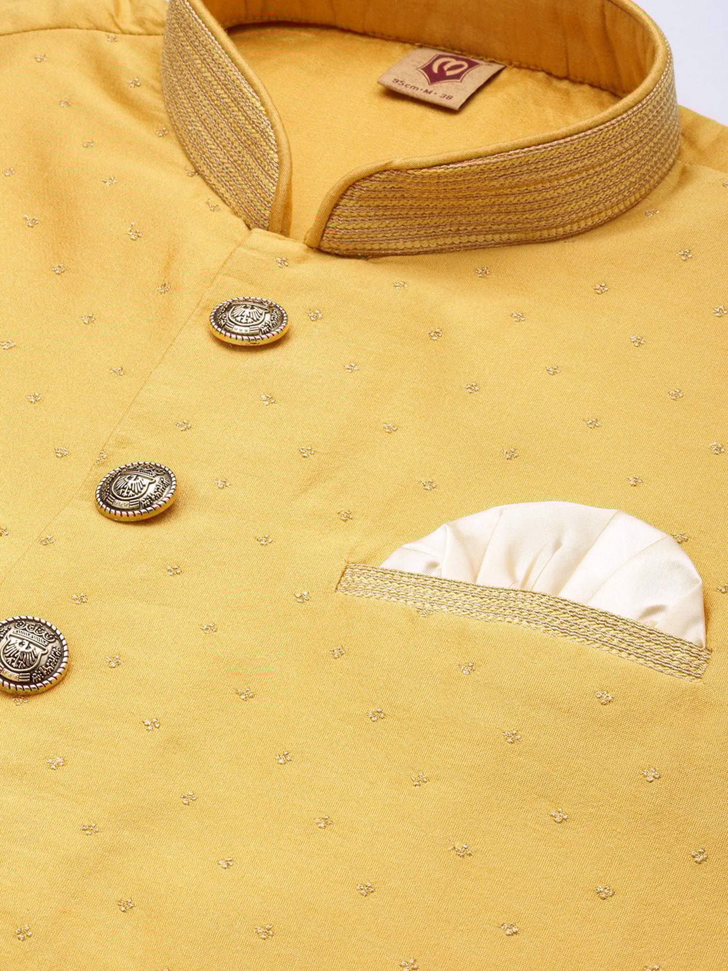 Manyavar Mustard Regular Fit Printed Nehru Jacket