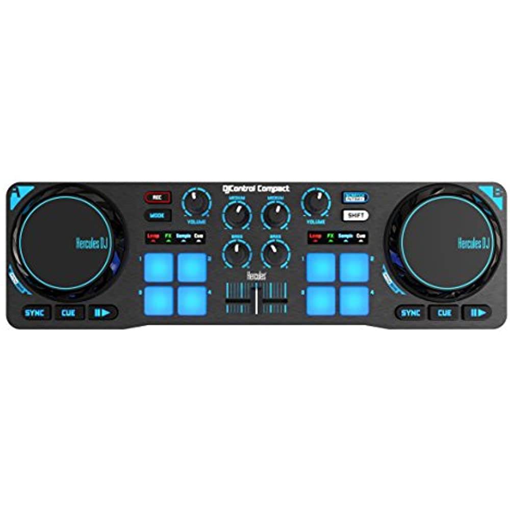Hercules 4780843 DJControl Compact super-mobile USB Controller with 8 Trigger Pads and 2 Virtual Turntable Decks