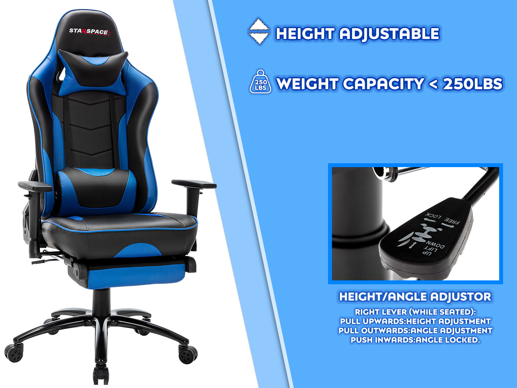 STARSPACE Ergonomic Adjustable Gaming Chair with Massage and Footrest Lumbar Support Racing Desk Chair Office Chair
